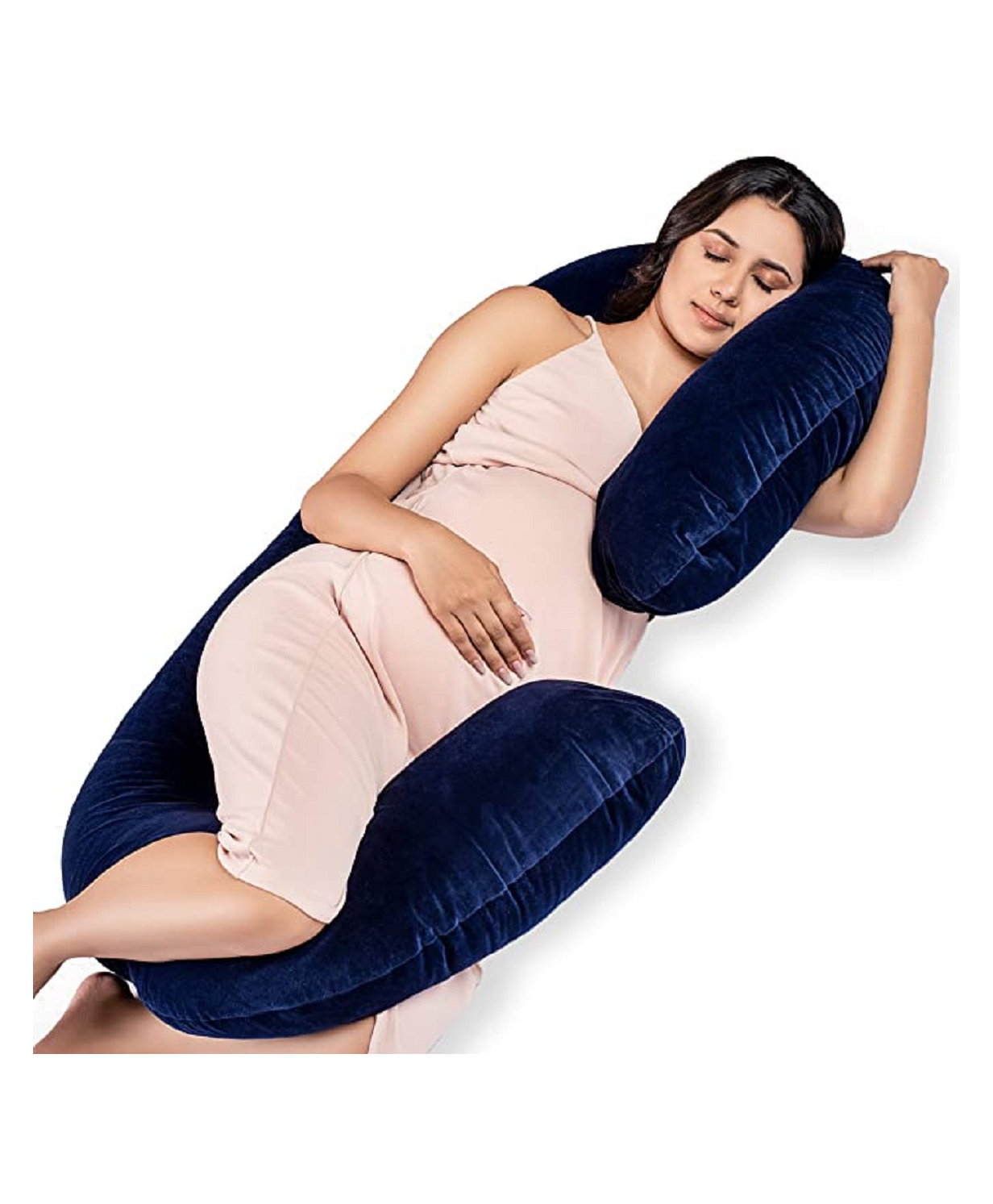 Angel Mommy C Shaped Pregnancy Pillow with Washable Premium Velvet Cover - Blue-image-36