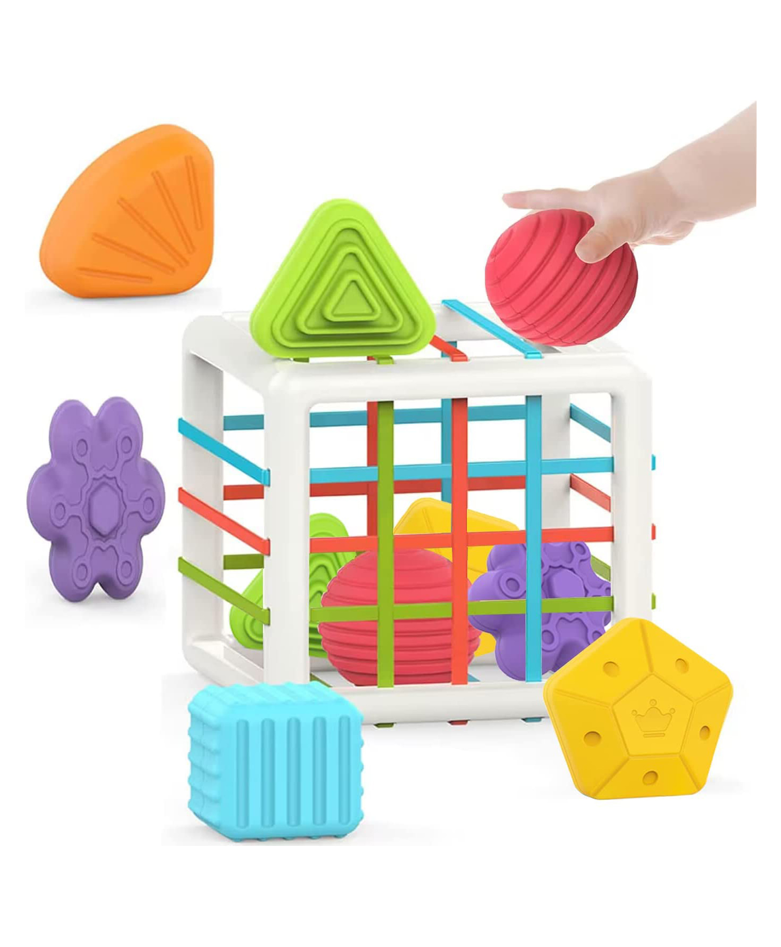 BItFeex Sensory Toys Shape Sorter Baby Blocks Colorful Textured Balls Sorting Games Montessori - Multicolour-image-26
