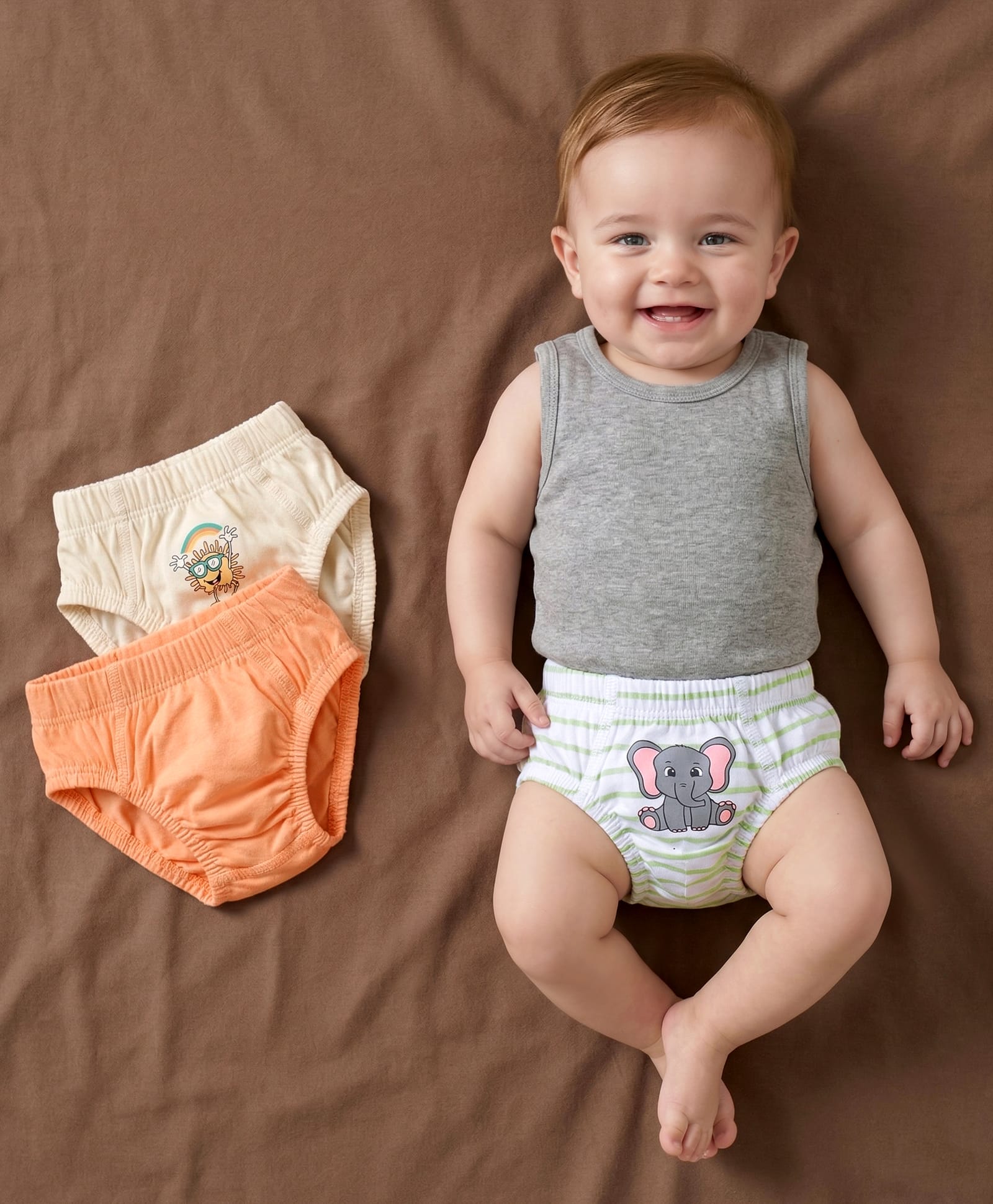 Babyoye 100% Cotton With Antibacterial Finish Briefs Elephant & Sun Print - White & Orange-image-37