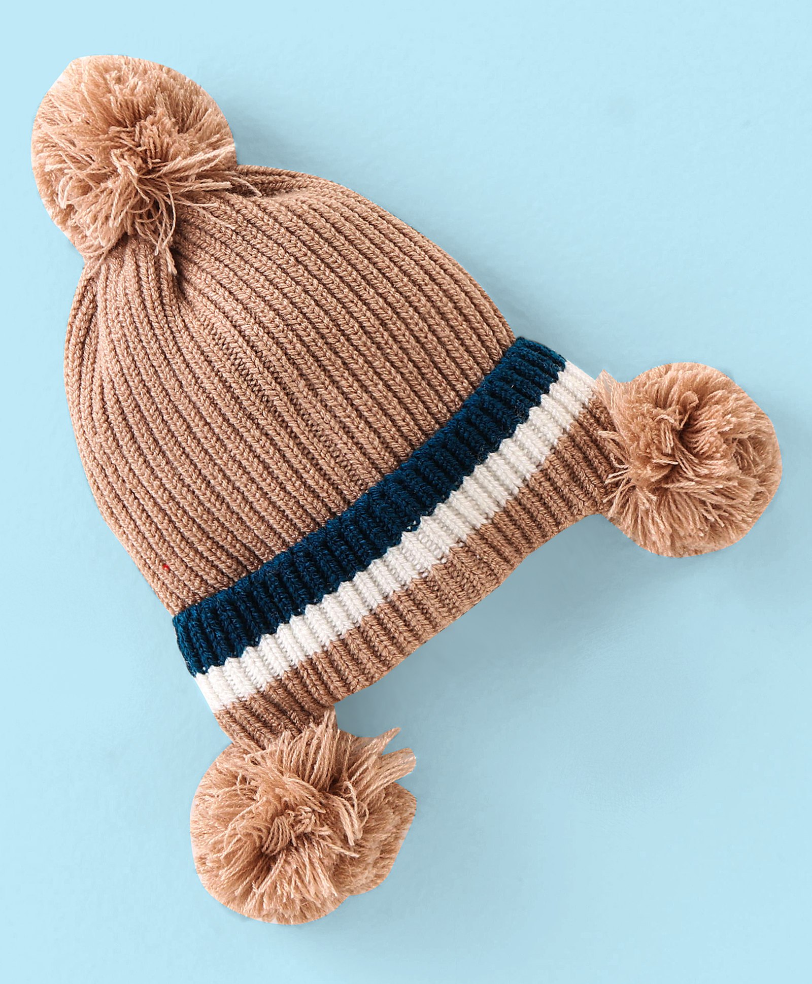Babyhug Striped Woollen Cap with Pom Pom - Beige-image-48
