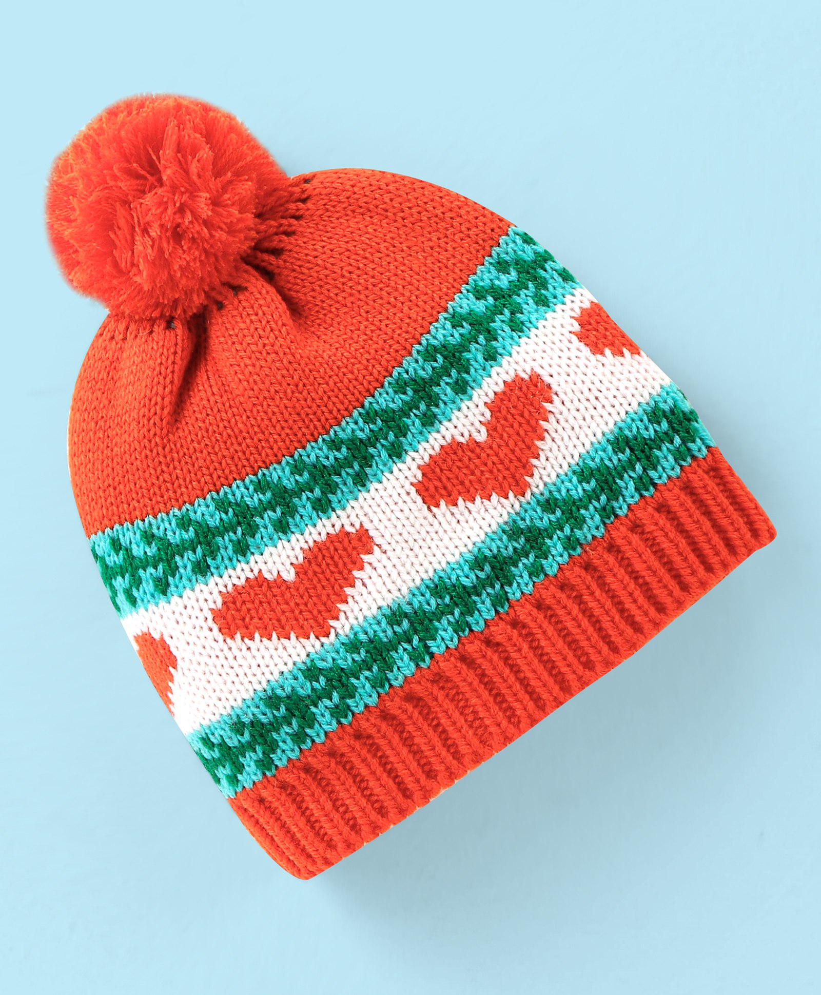 Babyhug Heart Printed Woollen Cap with Pom Pom - Orange-image-35