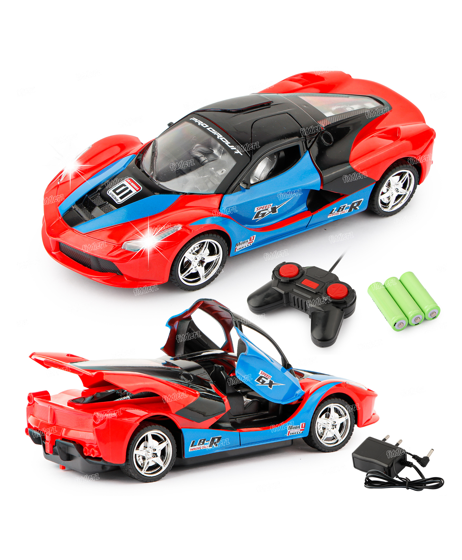 Fiddlerz Rechargeable Sports Racing Toy Car with Openable Doors & Working Light - MultiColor-image-22