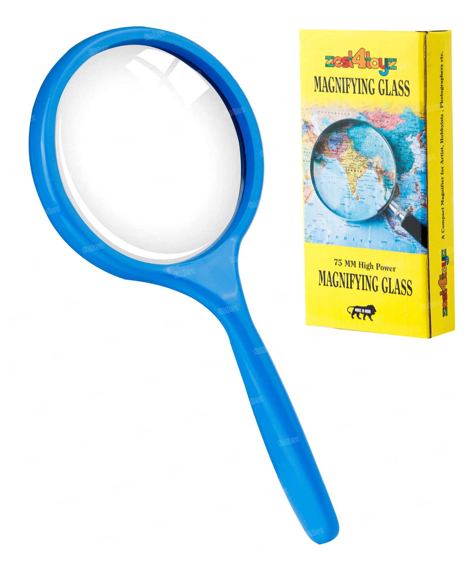 Fiddlerz Double Glass 75 mm High Power Antique Handheld Magnifier Glass - Blue-picture-21