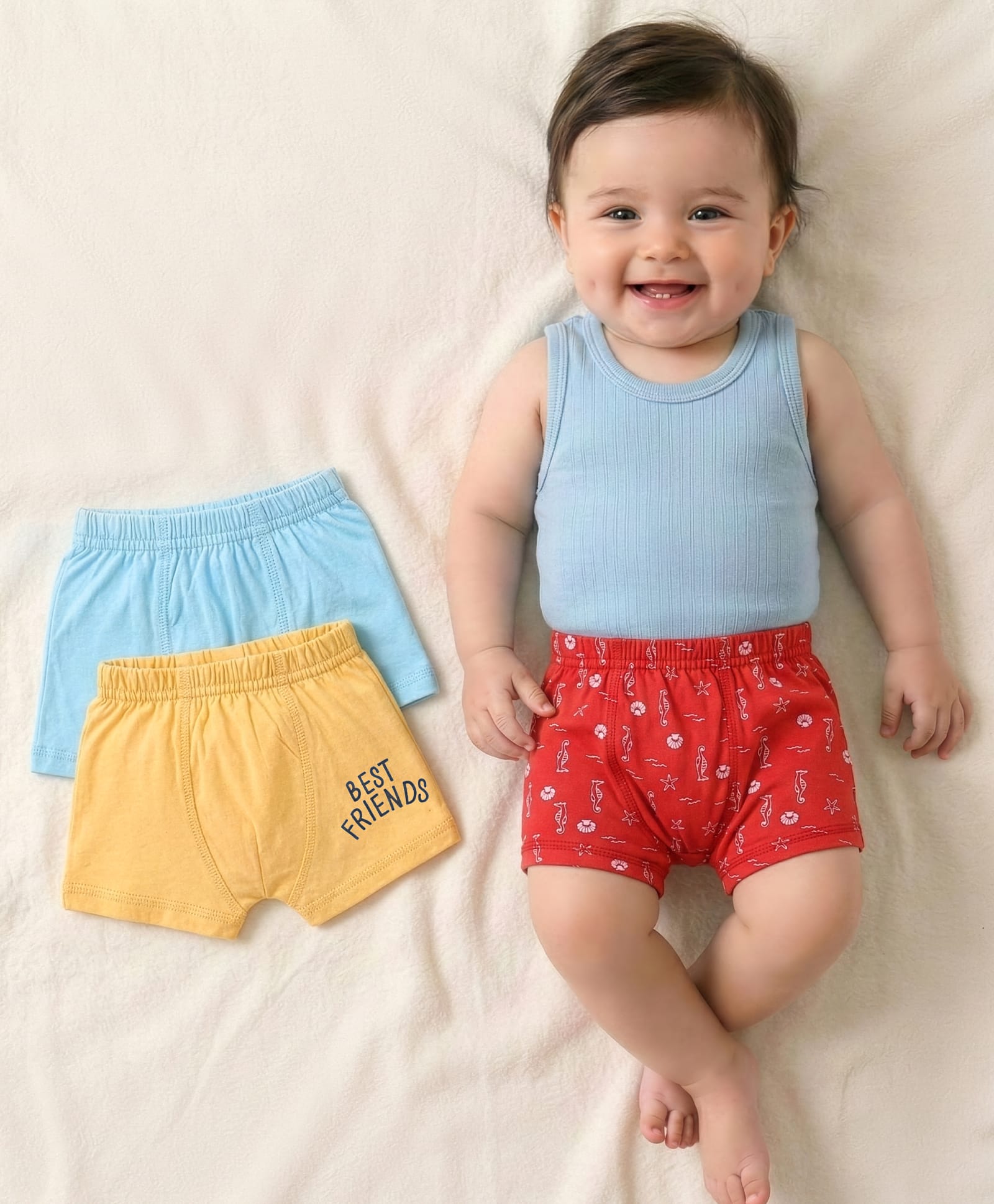 Babyoye Eco Conscious 100% Cotton With Antibacterial Finish Briefs Text Print Pack of 3 - Red Blue & Orange-picture-18
