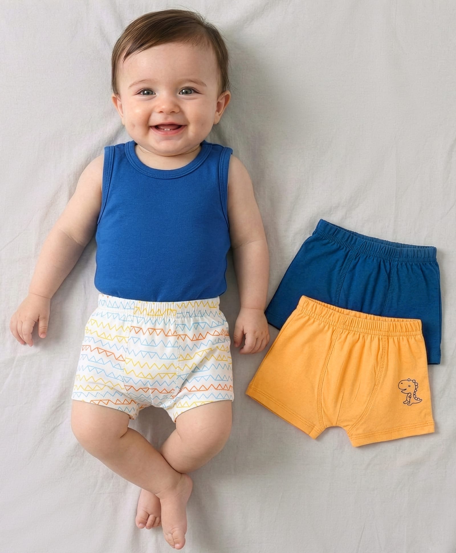 Babyoye 100% Cotton With Antibacterial Finish Dino Print Trunks Pack of 3 - Multicolour-image-10