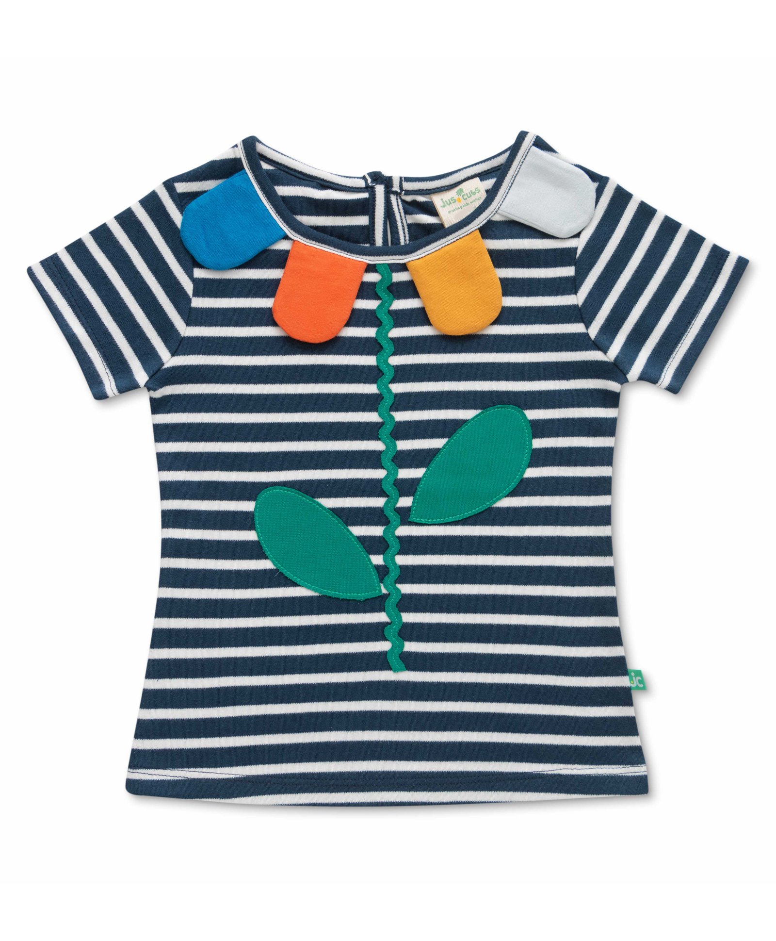 JusCubs Half Sleeves Jersey Leaves Appliqued Candy Striped Tee - Navy Blue-picture-26