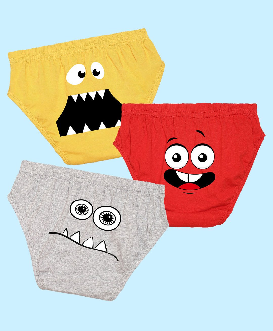 NUSYL Pack Of 3 Emoticons Printed Briefs - Yellow Red & Grey-picture-1