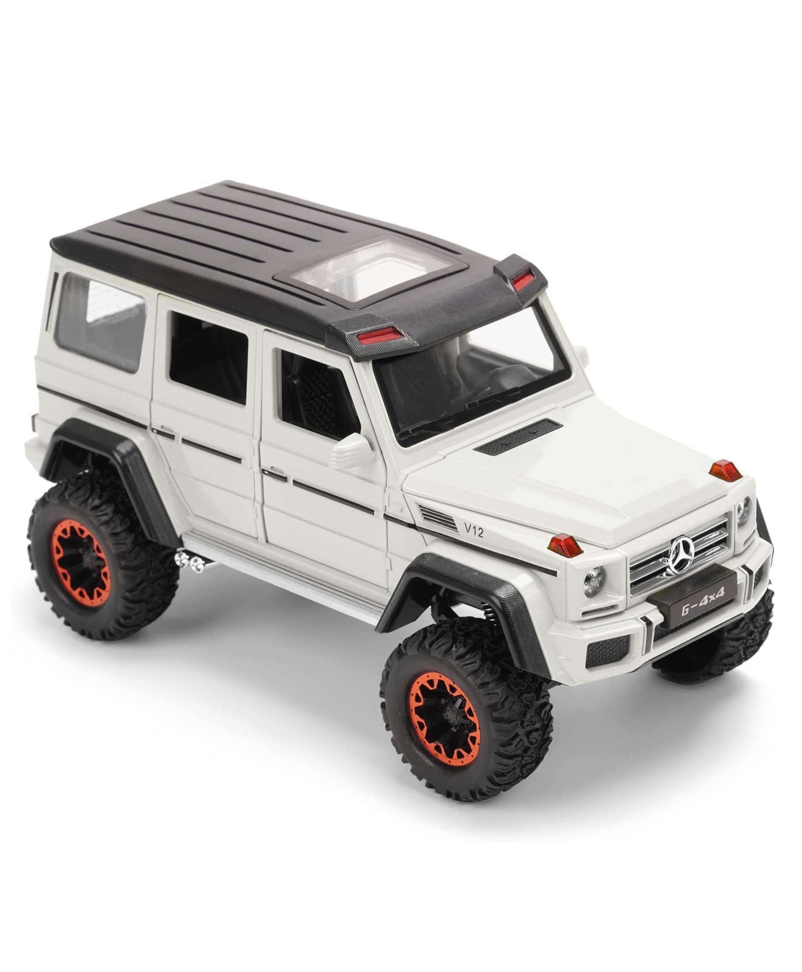 Pluspoint Diecast Toy Car Scale Model Pull Back Vehicles Alloy Simulation Supercar with Lights and Sound Also for Car Dashboard Mercedes G 500 - White-image-36
