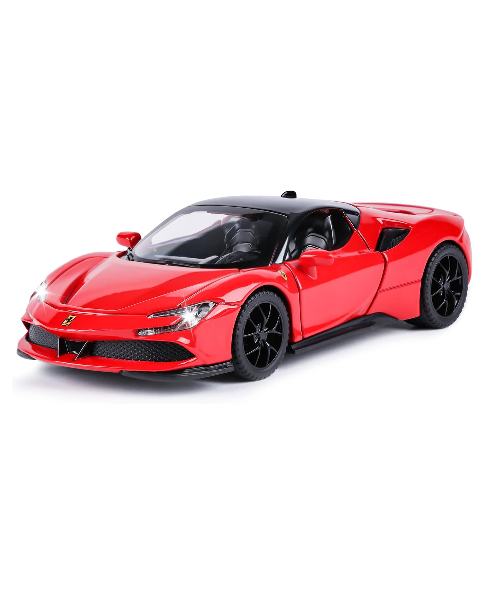 PLUSPOINT Diecast Toy Car Scale Model Pull Back Vehicles Alloy Simulation Supercar with Lights and Sound Also for Car Dashboard Ferrari- Red-image-34
