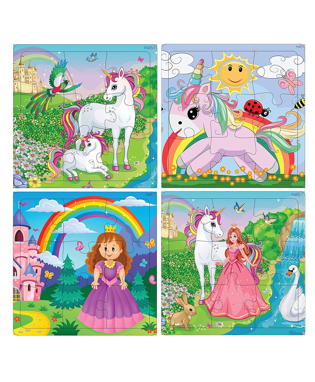 fiddlys Fiddly's Wood Jigsaw Puzzles for Kids & Children Unicorn & Princess  9 Pieces - Pack of 4-picture-25
