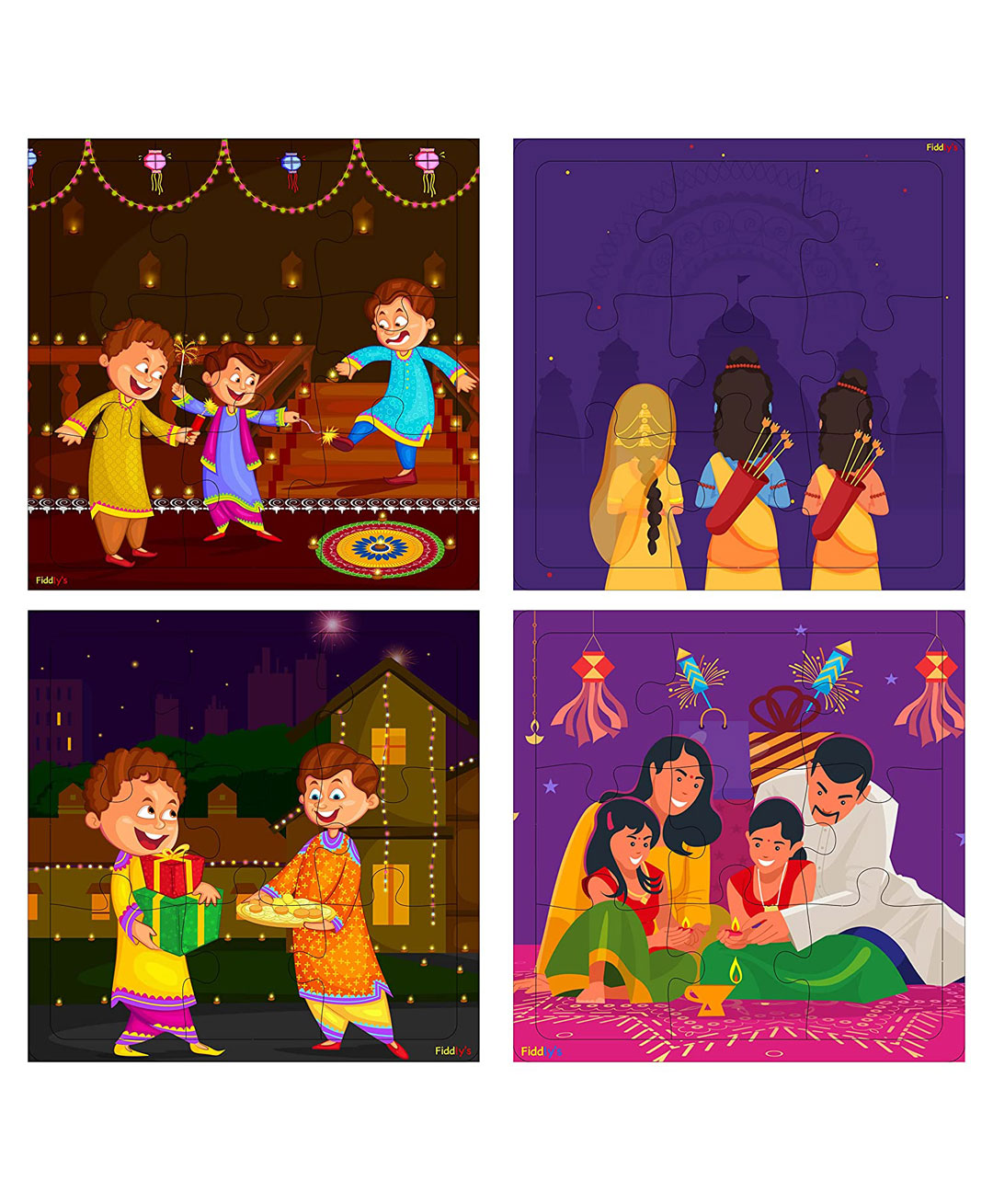 Fiddlys Wood Diwali Jigsaw Puzzles Pack of 4 - 9 Pieces each-picture-28