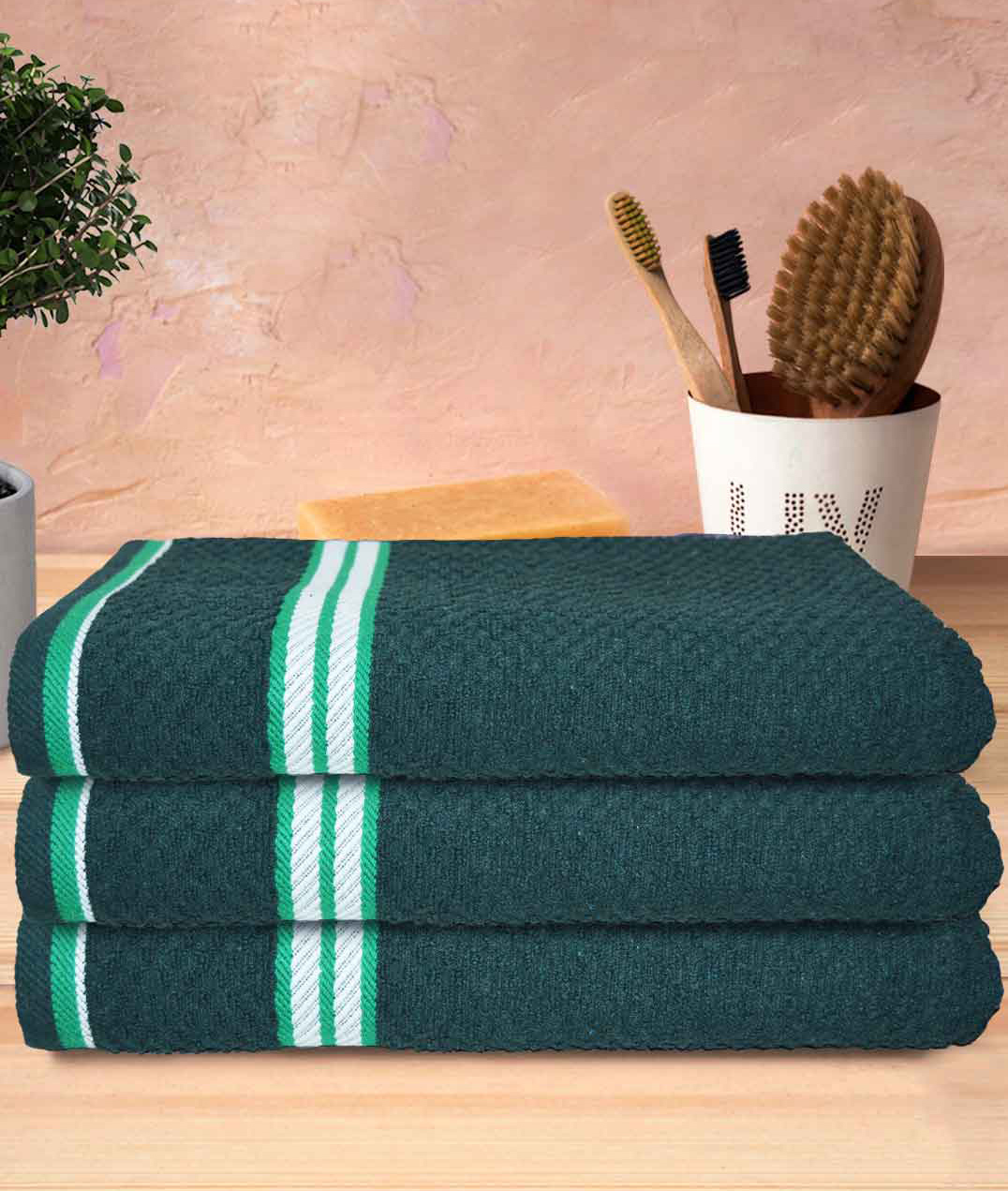 Athom Living Popcorn Textured Solid Bath Towels L 137 x B 67 cm Pack Of 3 - Green-image-21