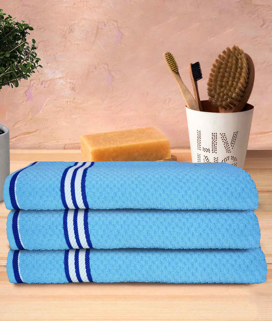 Athom Living Popcorn Textured Solid Bath Towels L 137 x B 67 cm Pack Of 3 - Blue-picture-16