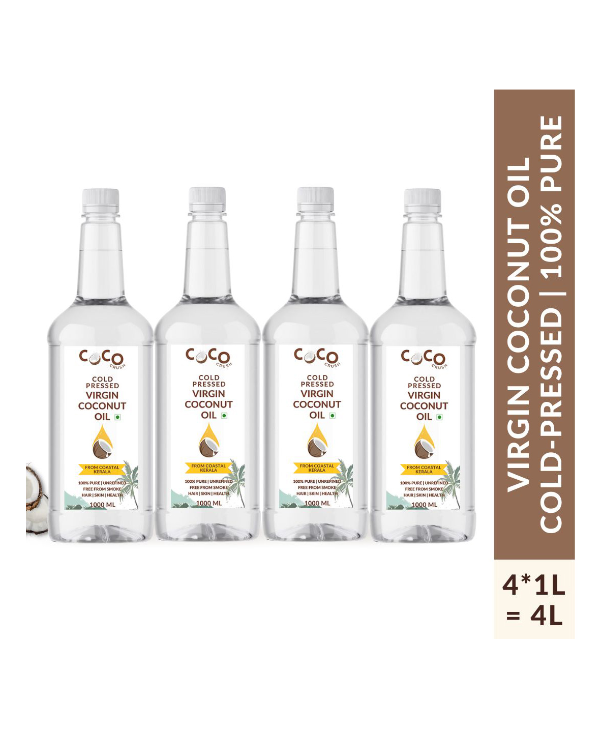 Coco Crush Cold Pressed  100% Pure & Natural Virgin Coconut Oil Pack of 4 - 1000 ml each-image-18