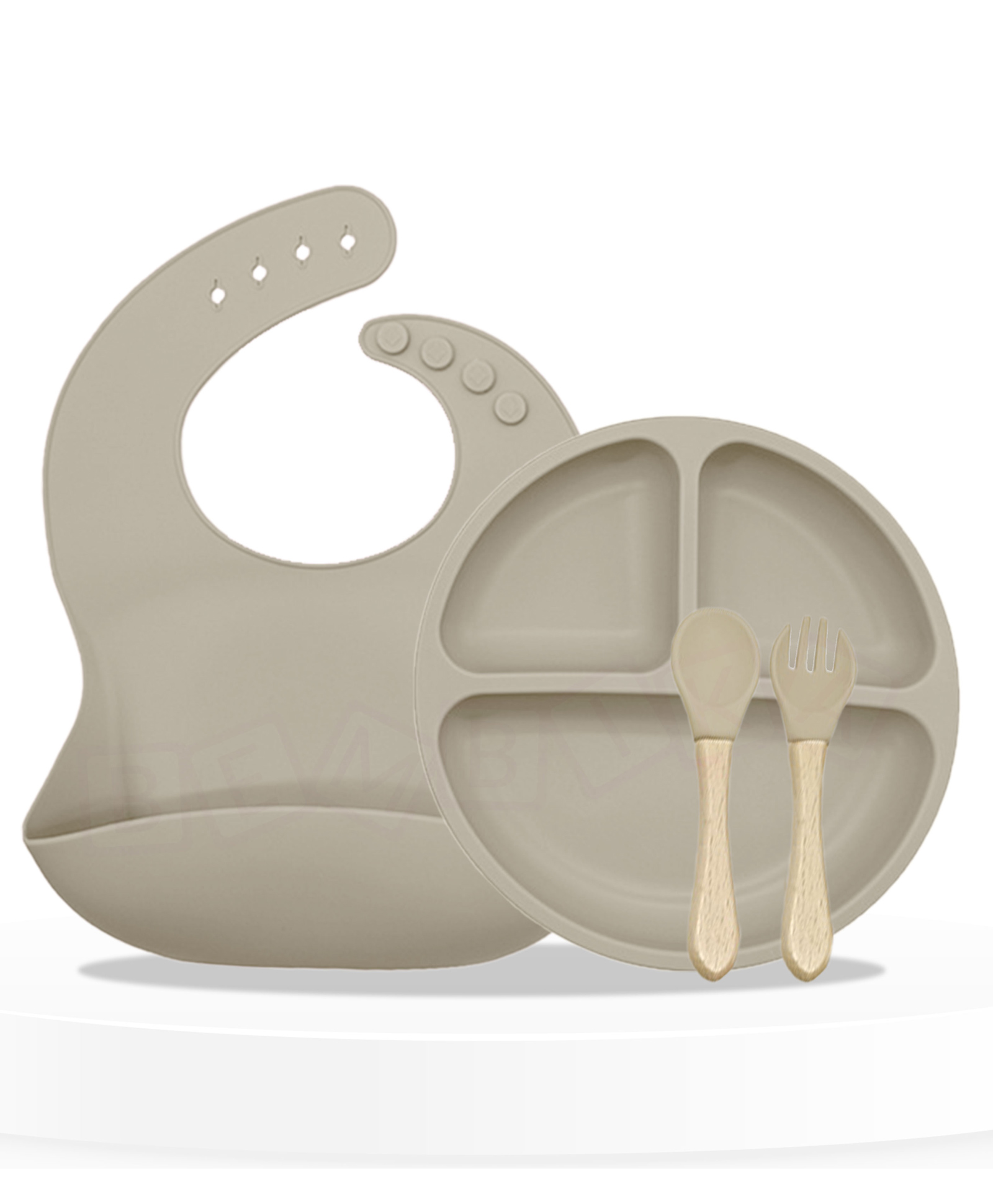 Bembika Baby Dinner Set Silicone Tableware Set With Bib For Baby Infant Pack Of 4  Beige-image-19