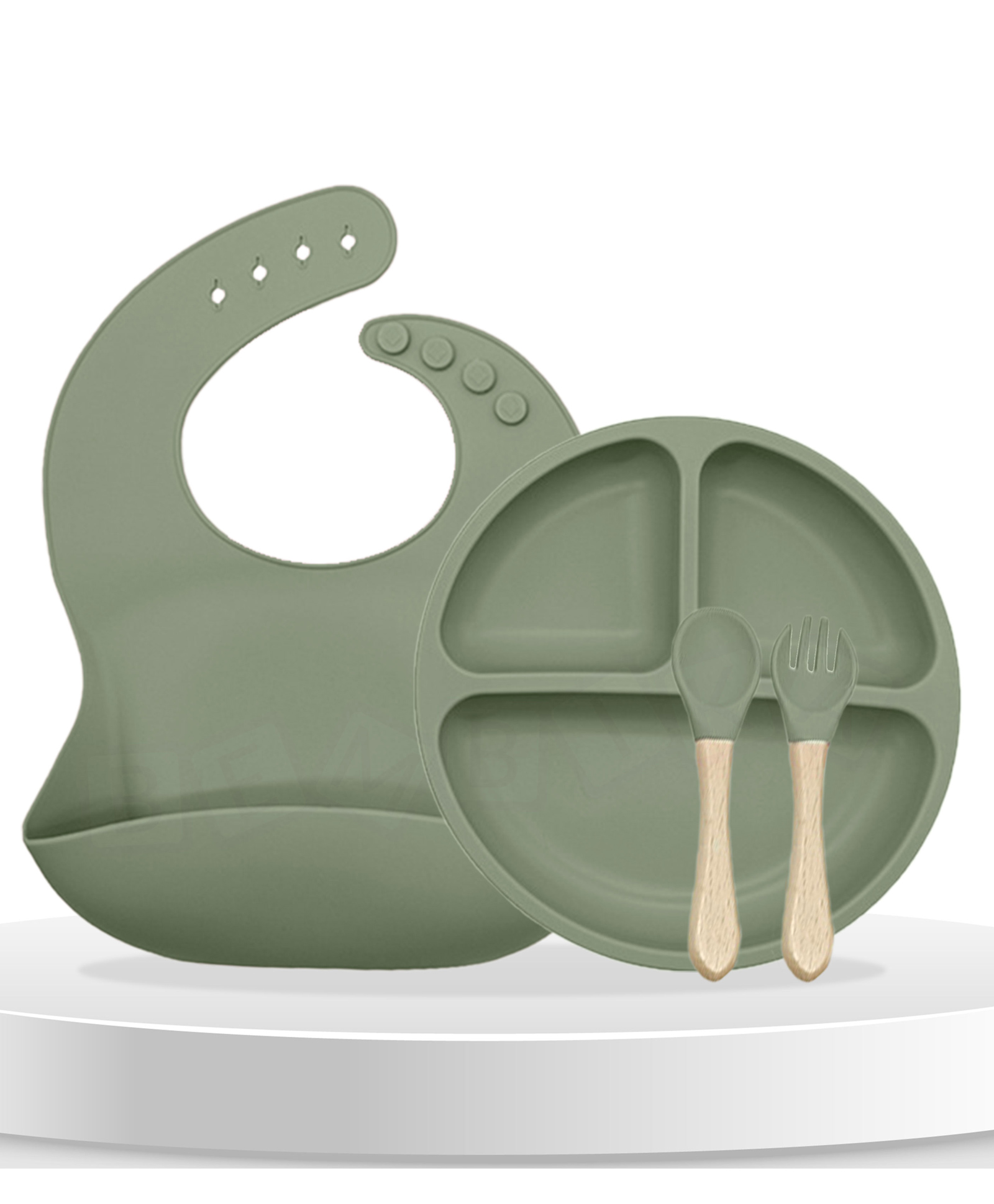 Bembika Baby Dinner Set Silicone Tableware Set With Bib For Baby Infant Pack Of 4  Sage-image-27