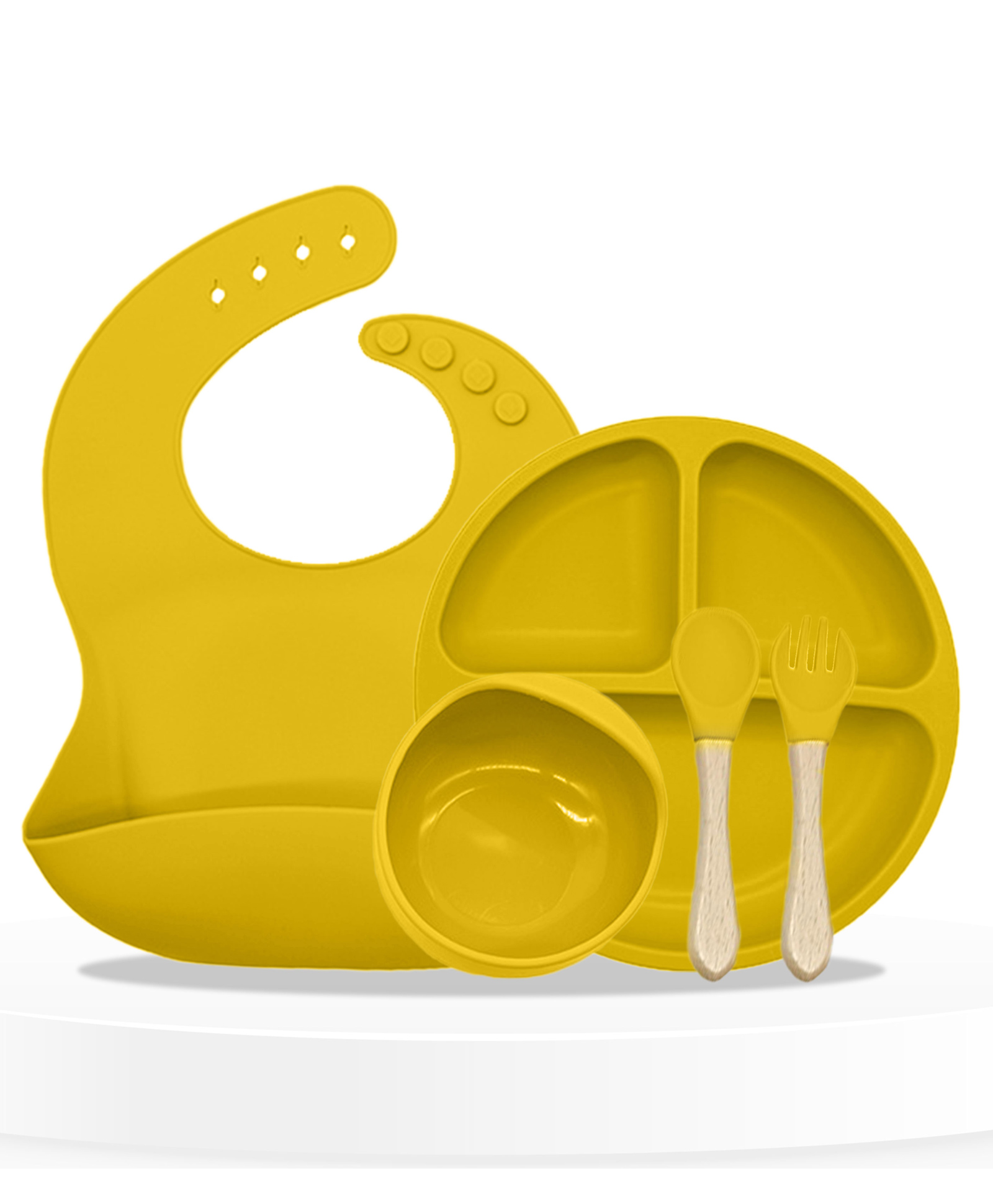 Bembika Baby Dinner Set Silicone Tableware Set With Bib For Baby Infant Pack Of 5  Yellow-image-30