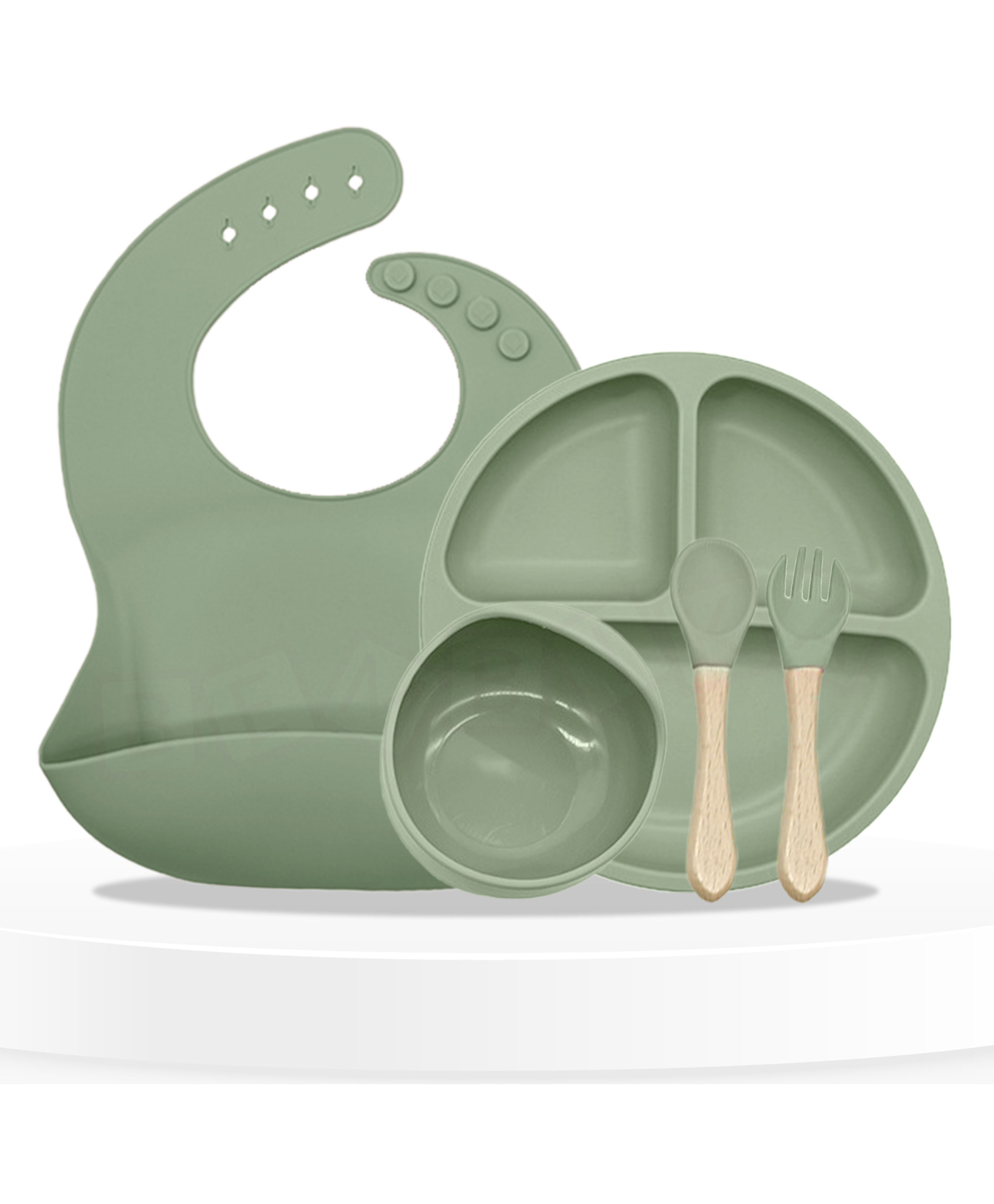 Bembika Baby Dinner Set Silicone Tableware Set With Bib For Baby Infant Pack Of 5 - Green-picture-18