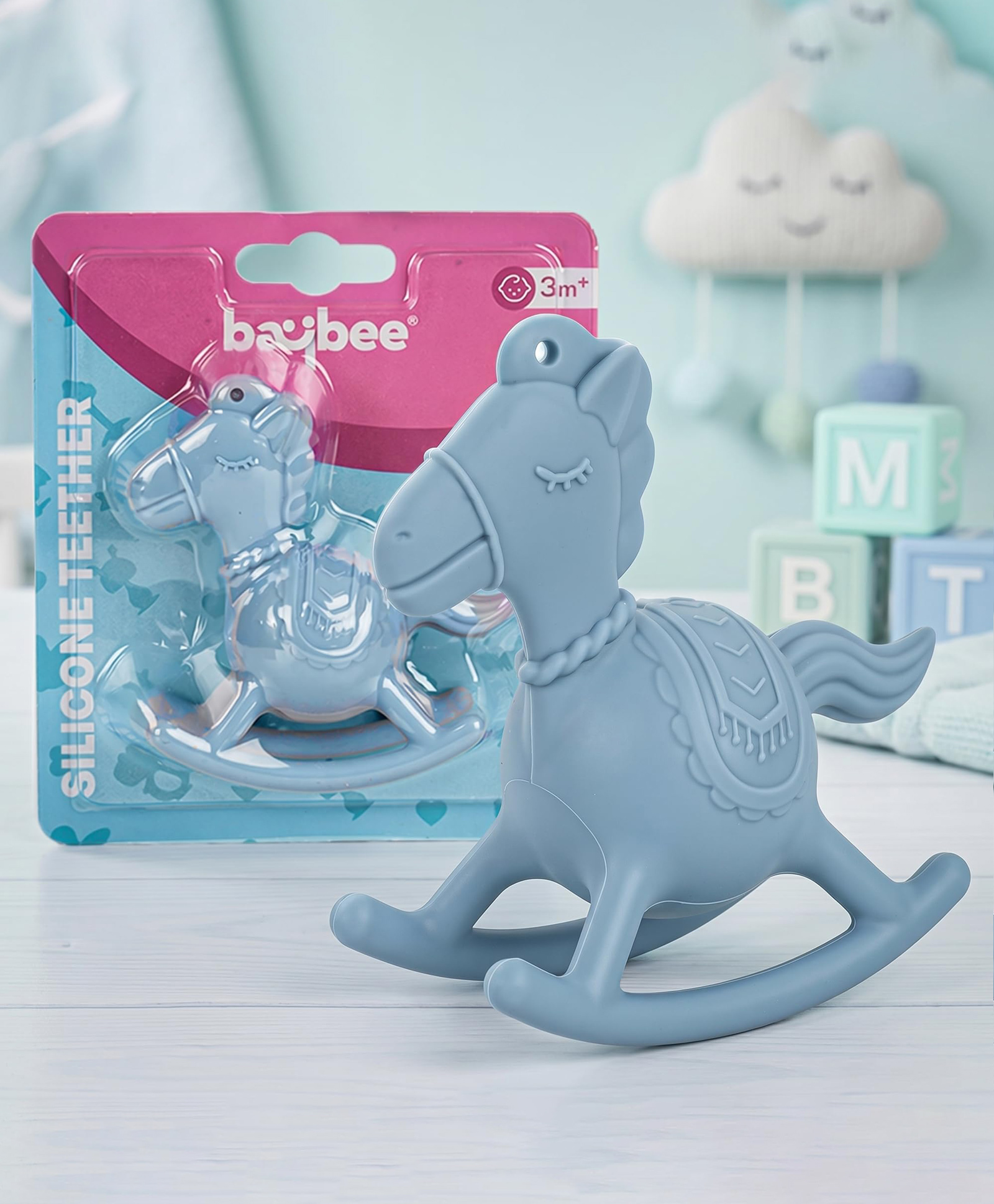 Baybee Horse Silicone Teether For Baby with Rattle Sound, BPA Free Non Toxic Easy To Grasp and Hand Chewing Soother - Blue-picture-16