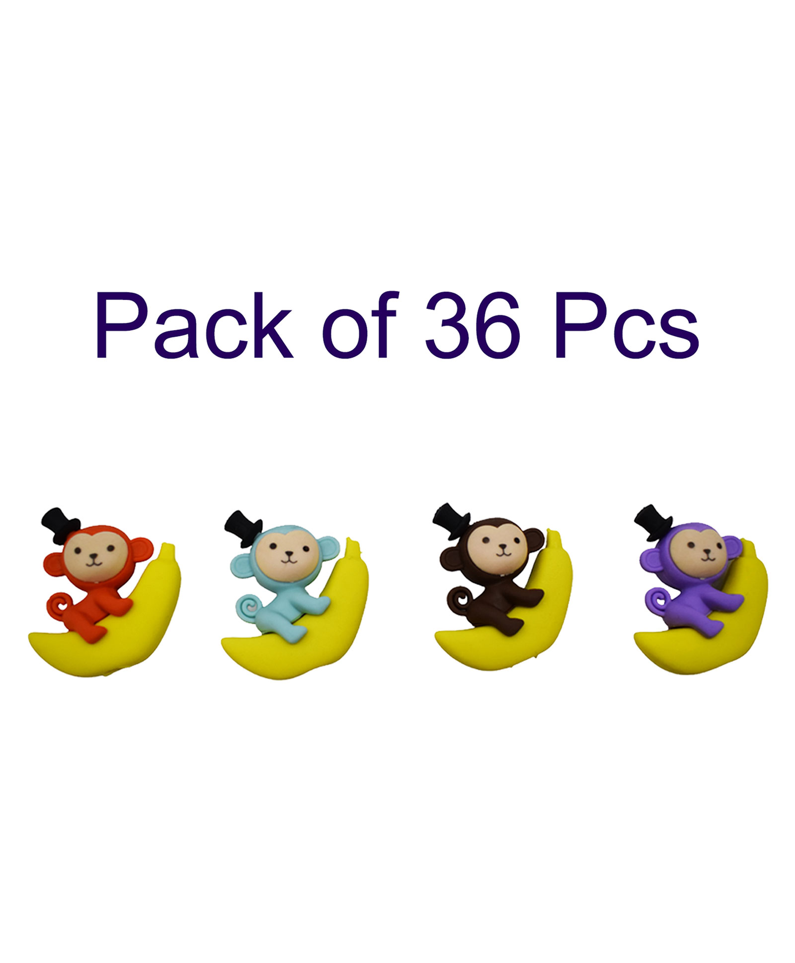 Asera 3D Monkey Banana Erasers Pencil Top 36 Pieces- Multicolor-picture-23