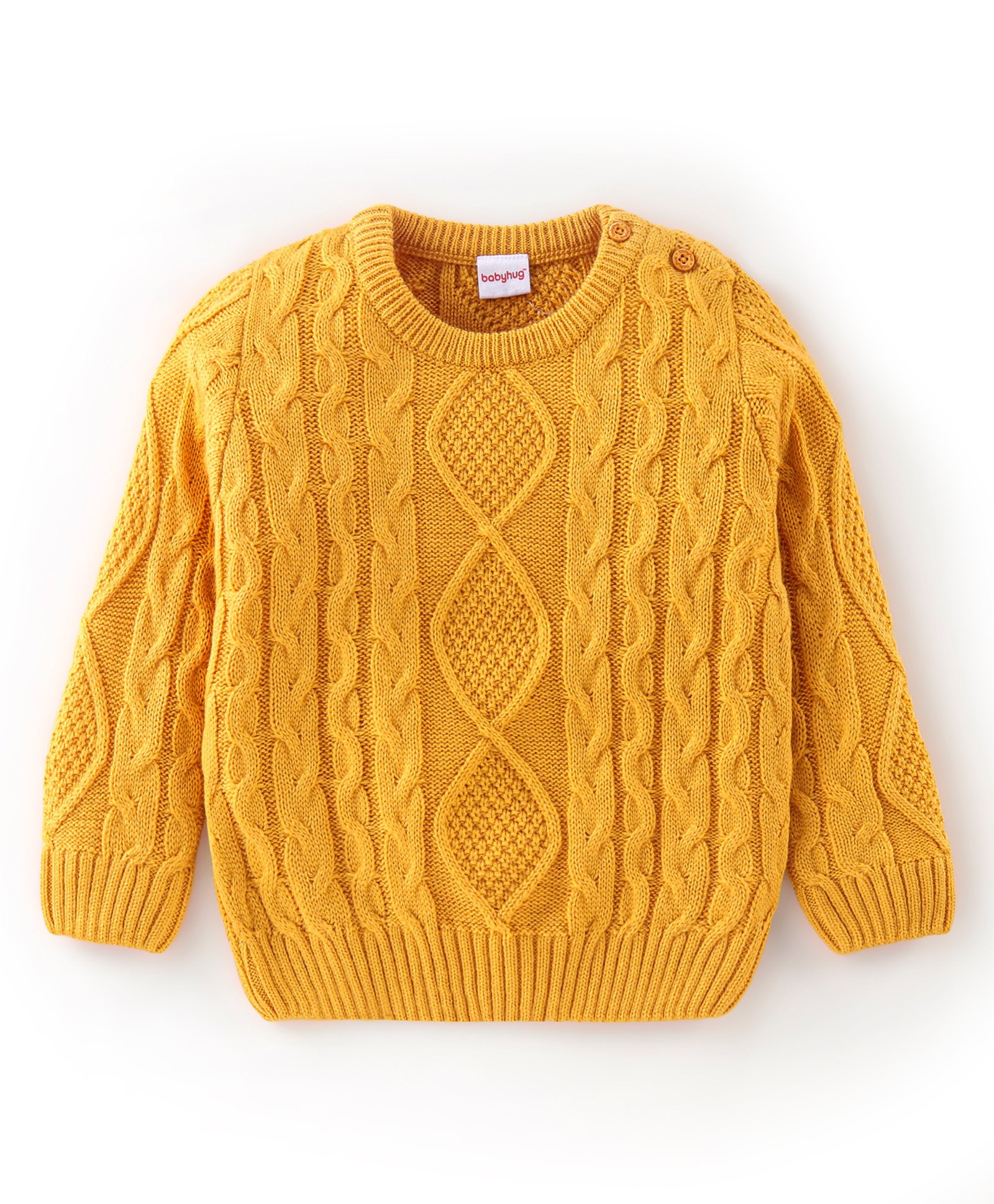 Babyhug Full Sleeves Sweater Cable Knit Design- Yellow-image-37