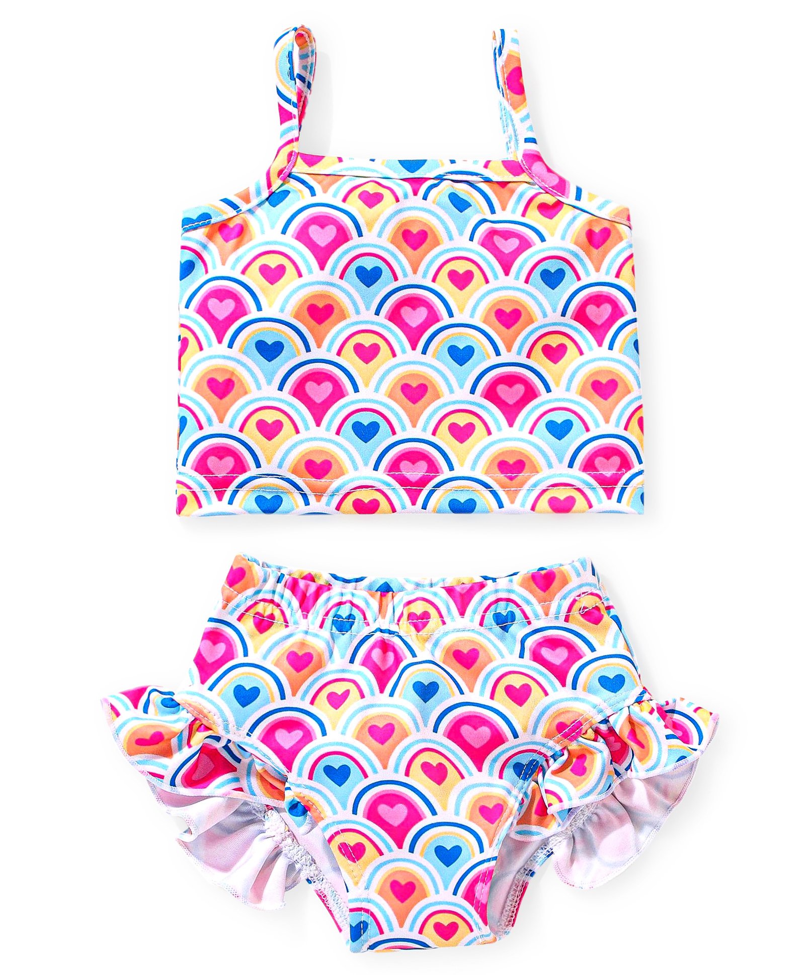 Babyhug Sleeveless Two Piece Swimsuit Heart Print - Pink-image-3