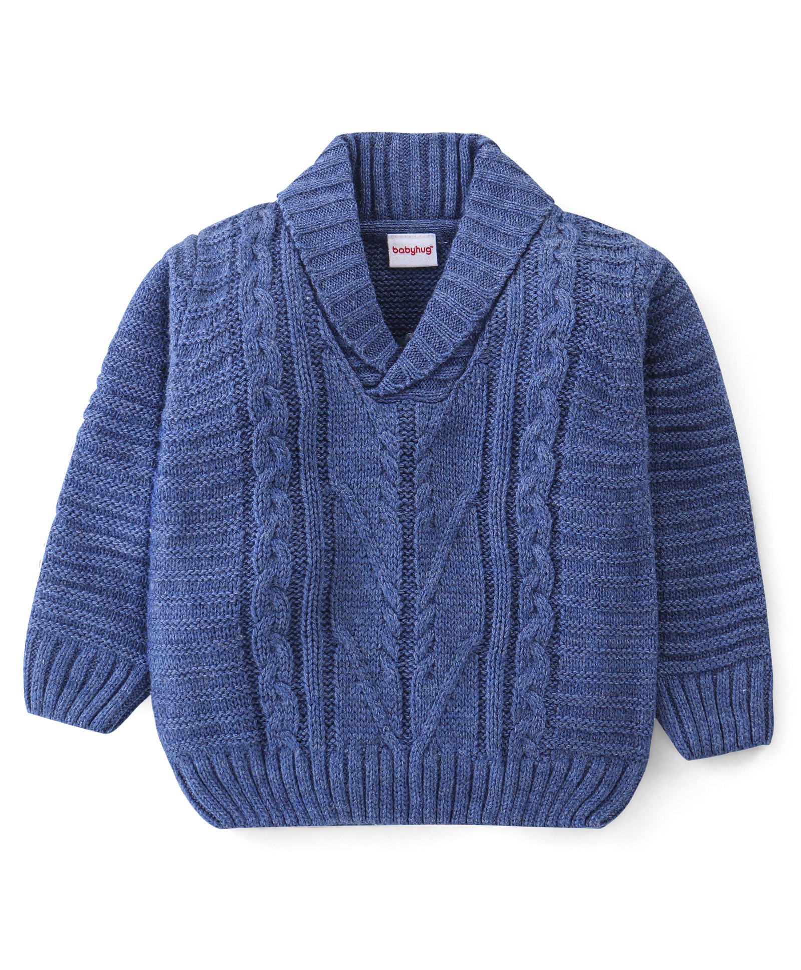 Babyhug Acrylic Knit Full Sleeves Solid Color Sweater - Blue-image-48