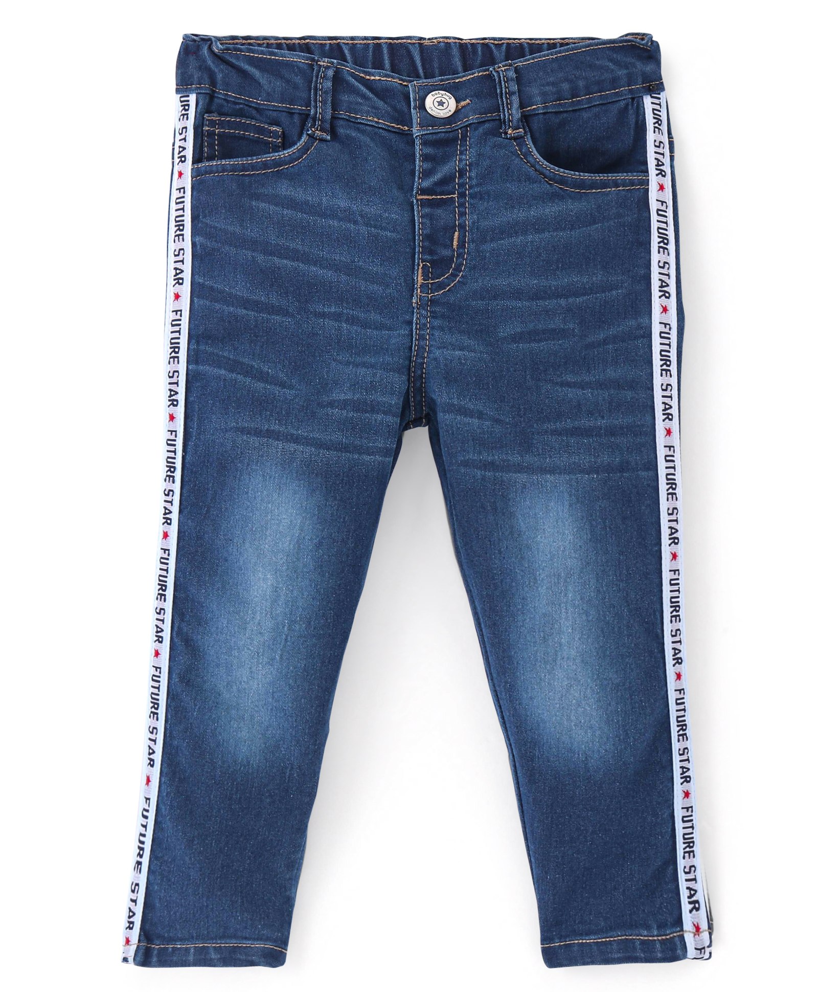 Babyhug Cotton Spandex Full Length Stretchable Washed Jeans - Blue-image-24