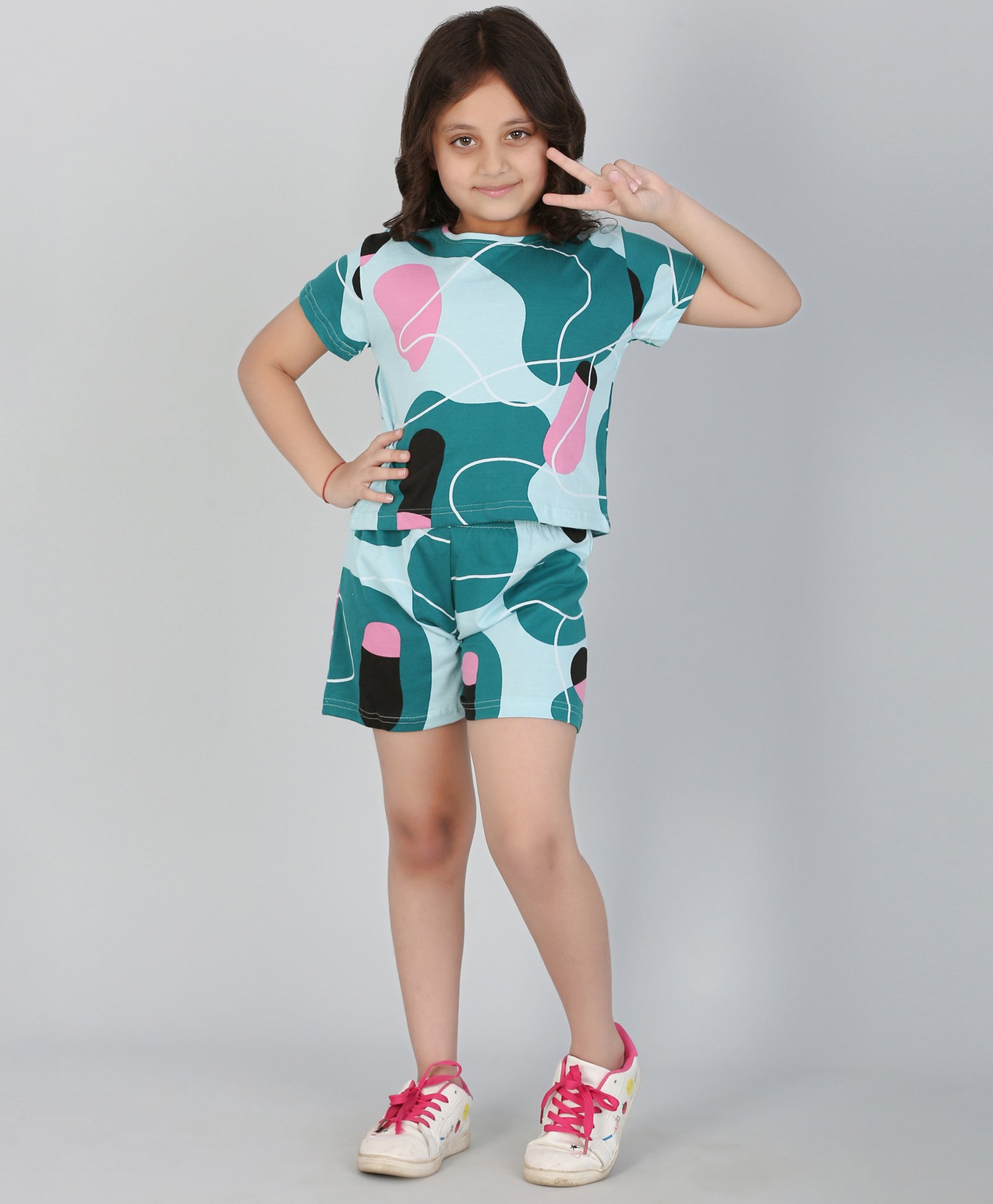 Ninos Dreams Half Sleeves Abstract Pattern Printed Cotton Night Suit - Green-image-39