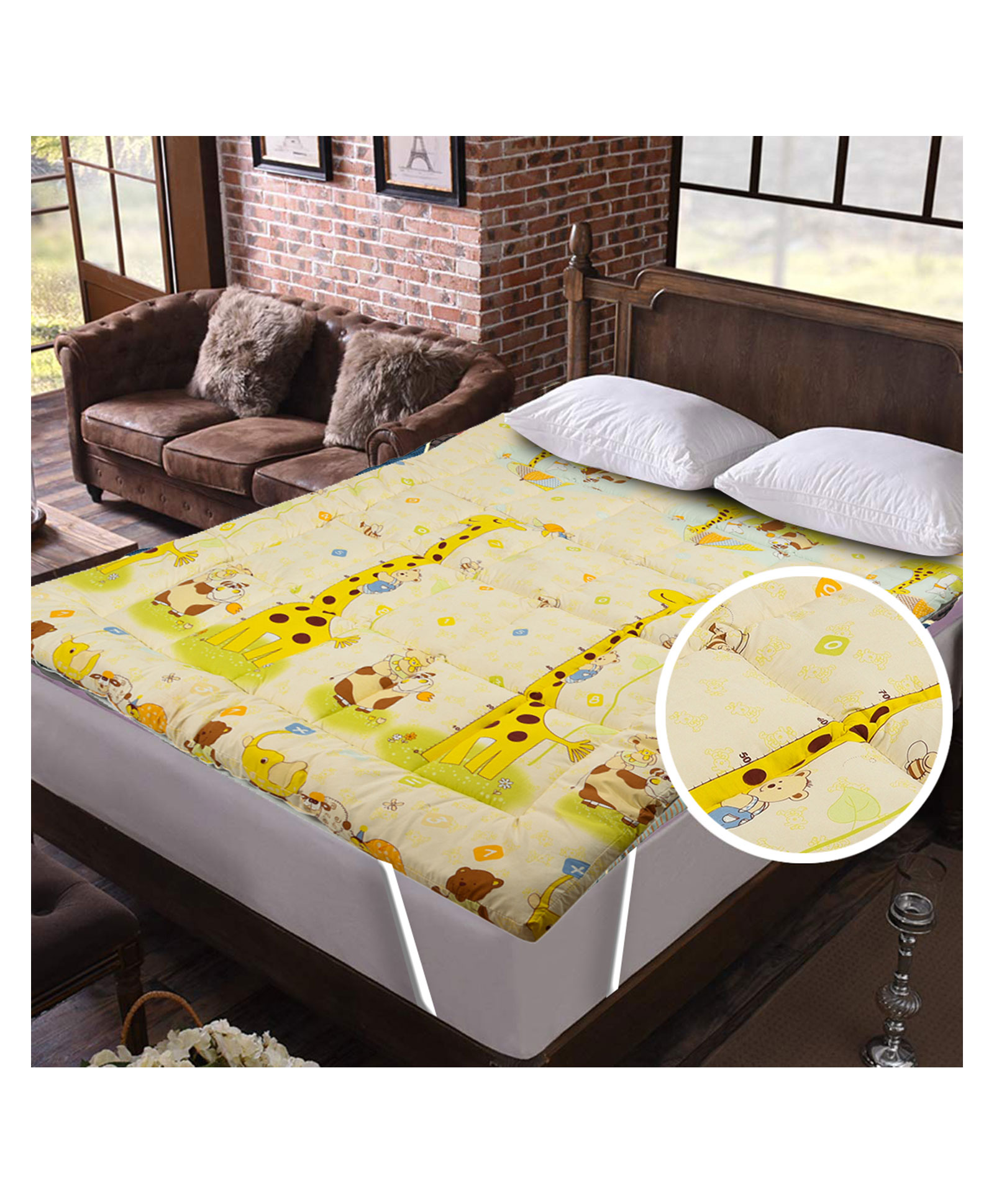 RRC Super Soft Brushed Microfiber Cotton 700 GSM Hollow Fiber Filled Mattress Padding -  Yellow-image-36