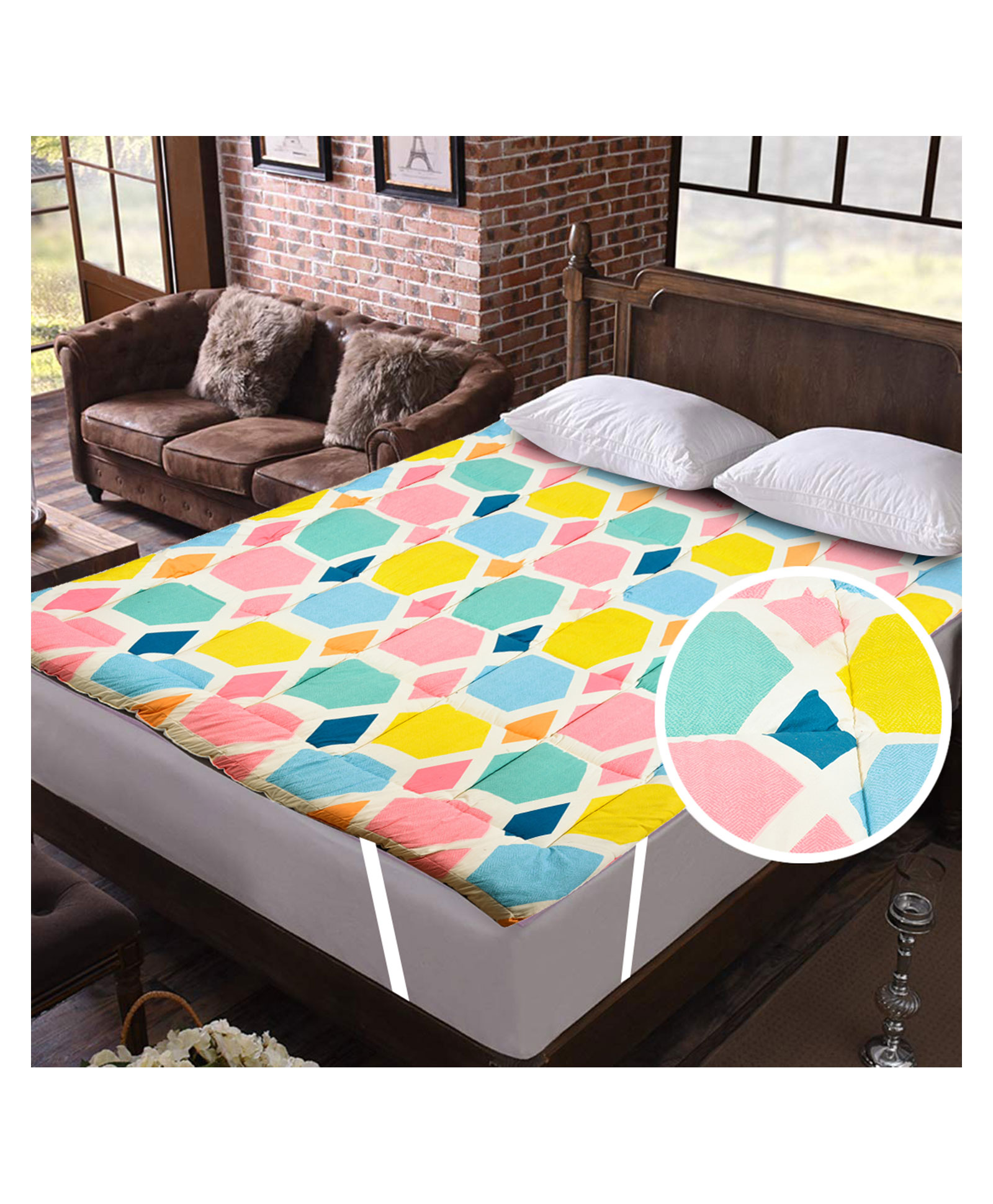 RRC Super Soft Brushed Microfiber Cotton 700 GSM Hollow Fiber Filled Mattress Padding - Multicolor-image-3