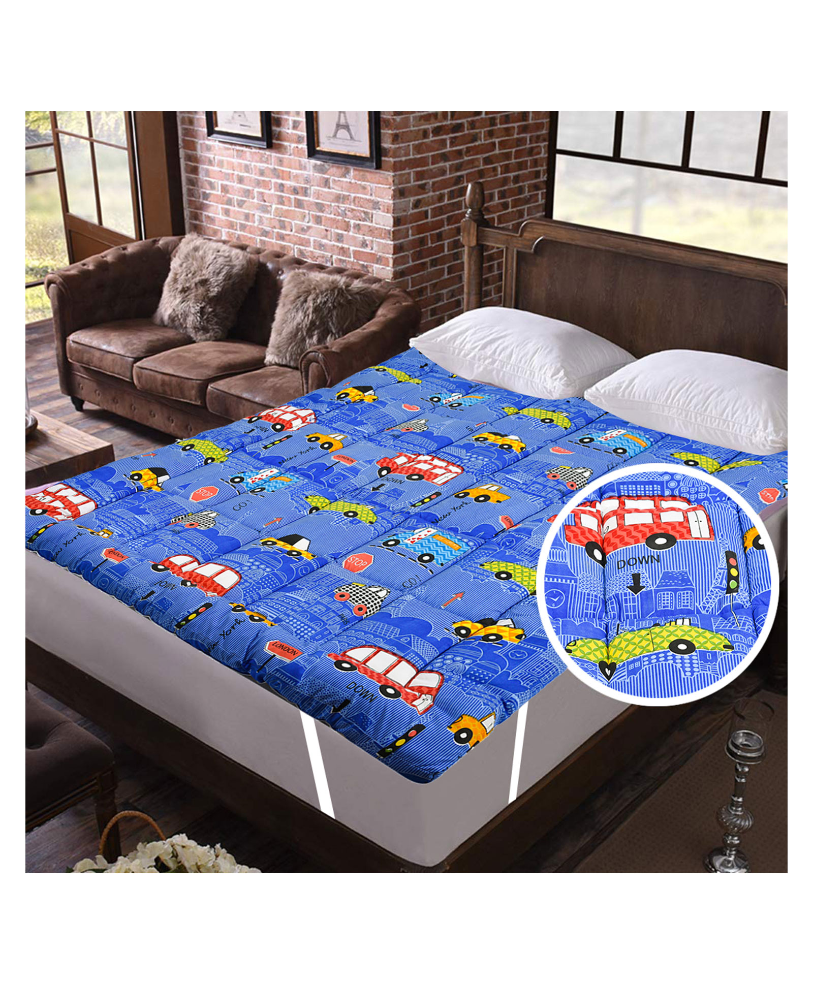 RRC Super Soft 700 Gsm Hollow Fiber Filled Mattress Padding - Blue