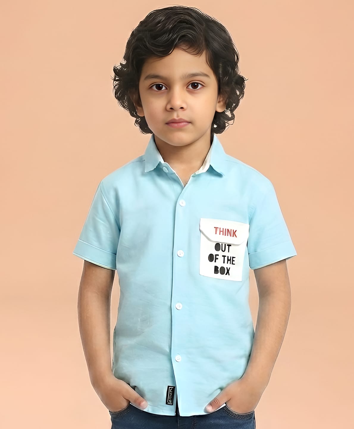 Polka Tots Half Sleeves Think Out Of Box Pocket Printed Shirt - Sky Blue-image-41