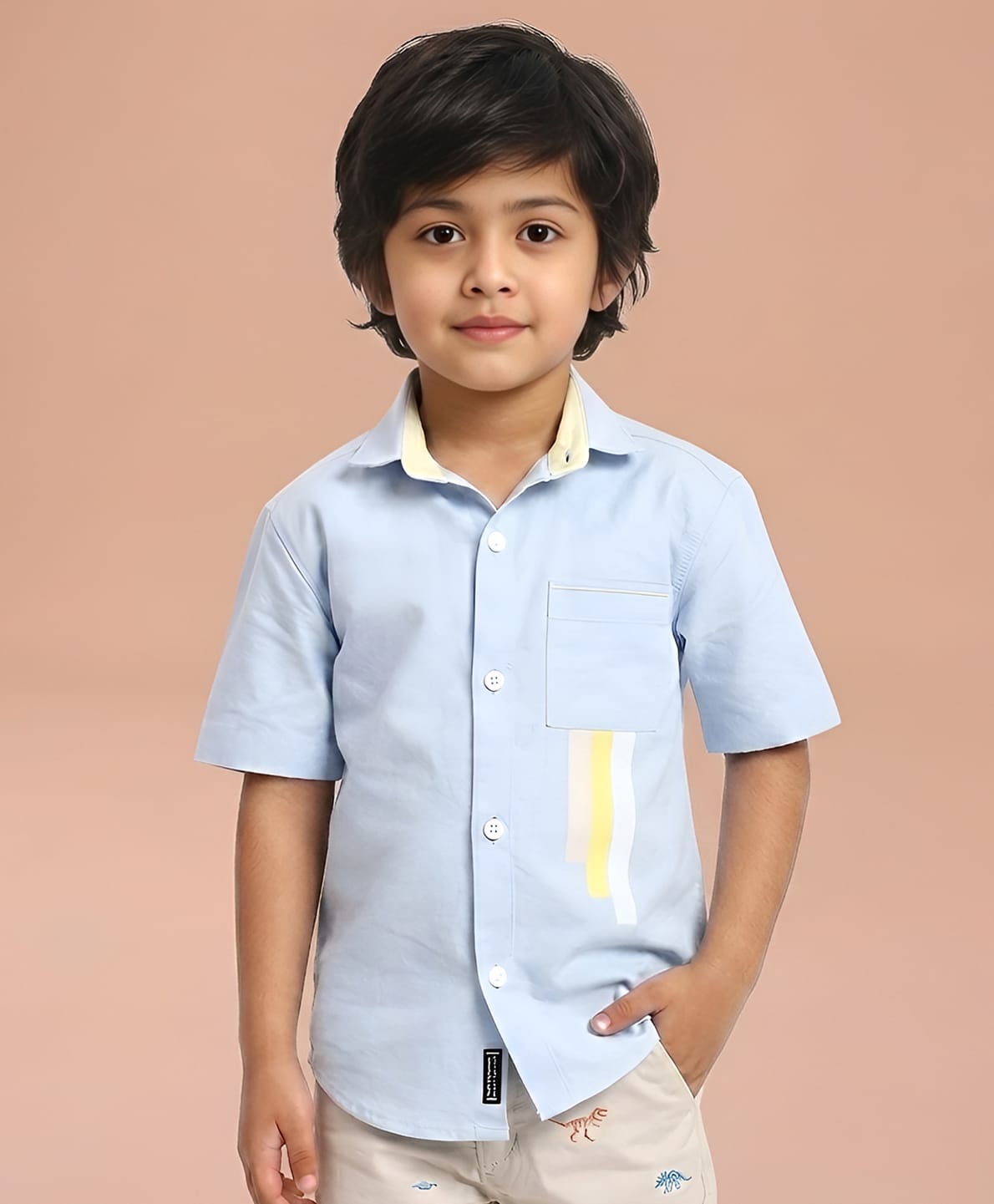 Polka Tots Half Sleeves Triple Swirl Placement Printed Shirt - Blue-image-45
