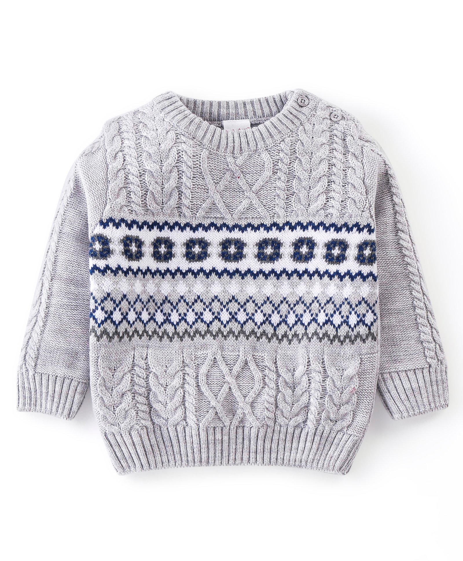 Babyhug Acrylic Knit Full Sleeves Cable Knit  Sweater With Design - Grey-image-39