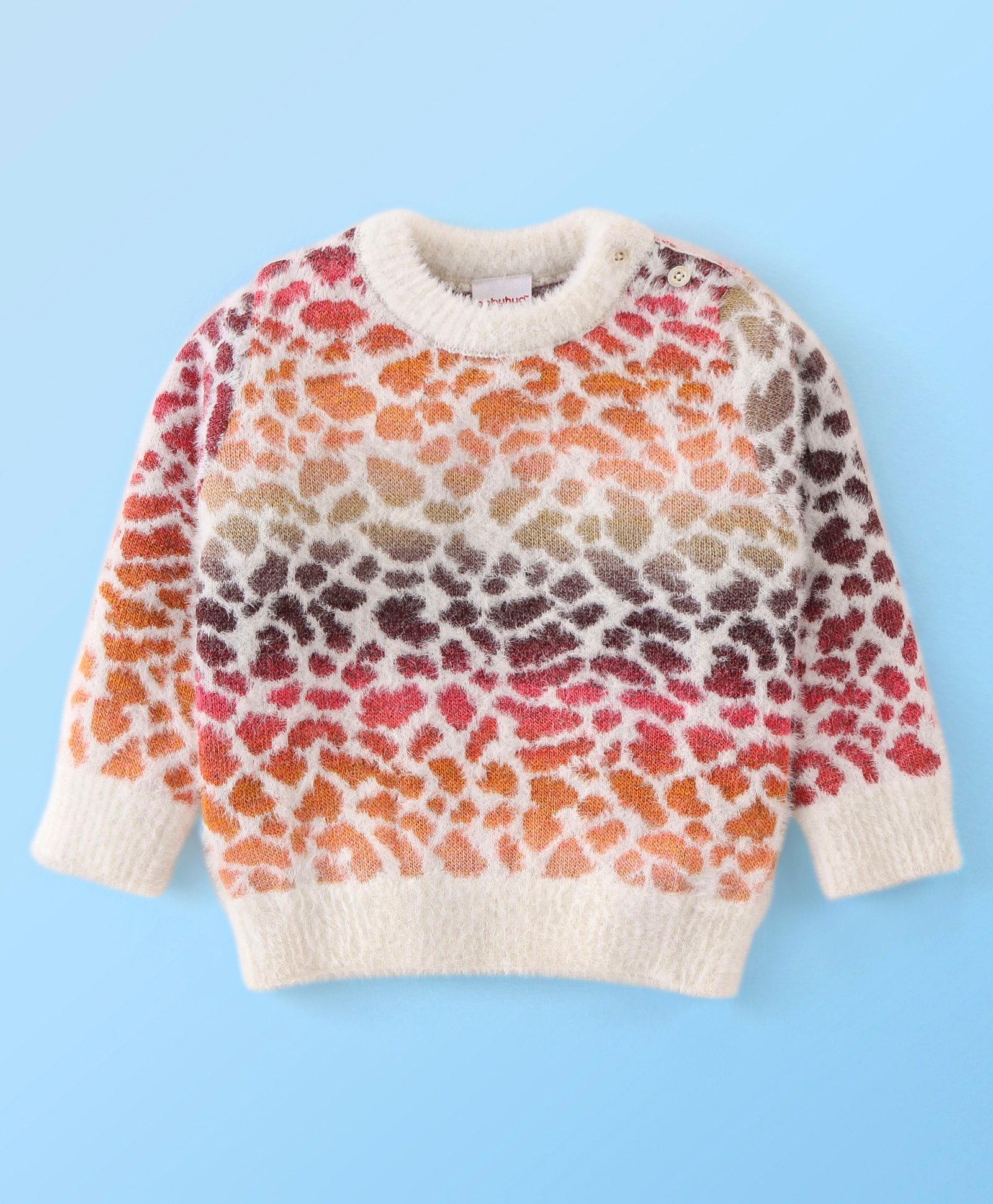 Babyhug Acrylic Full Sleeves Sweater With Leopard Print - Pink & Peach-image-11