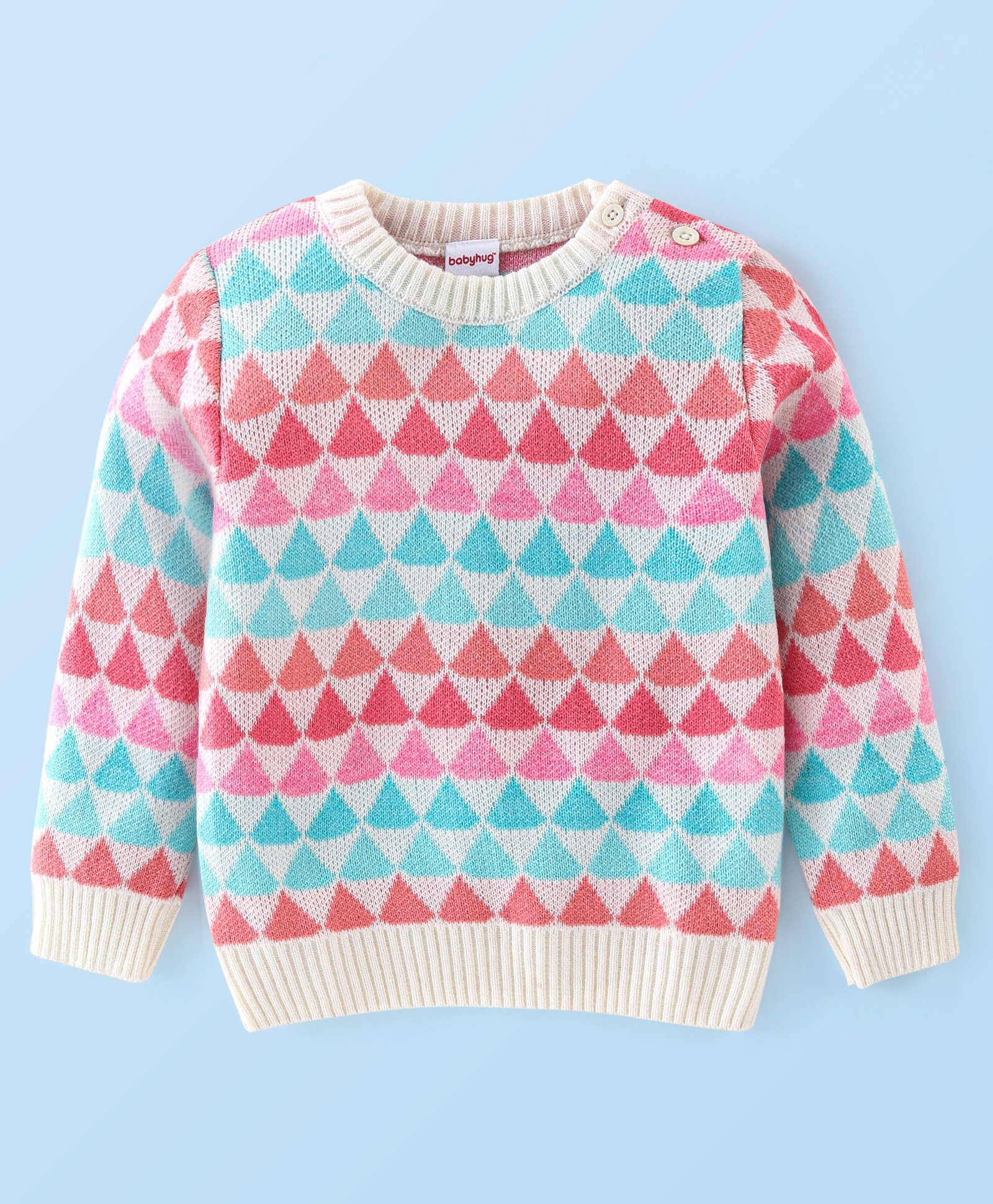 Babyhug Acrylic Knit Full Sleeves Sweater with Geometric Design - Multicolour-image-26
