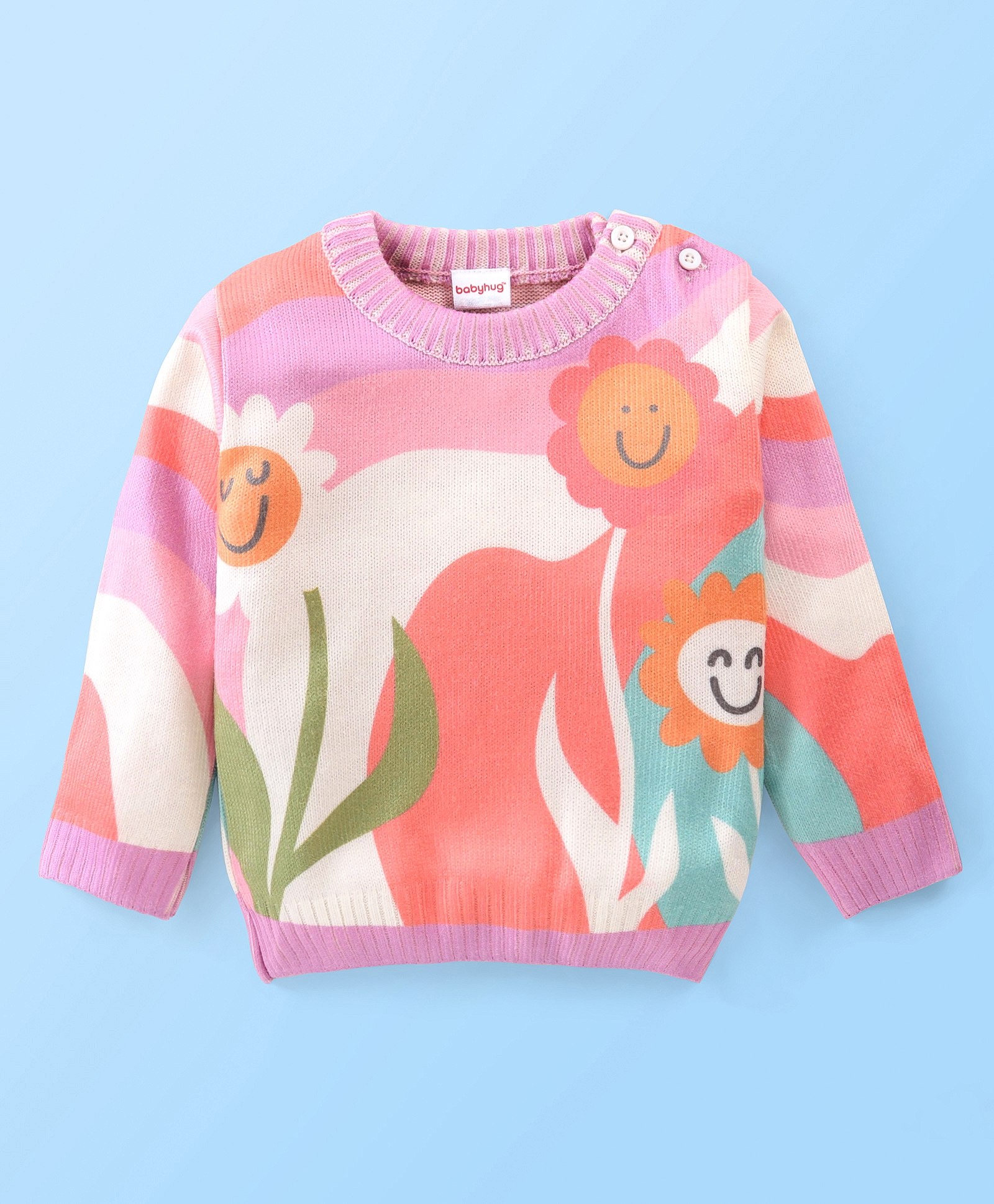 Babyhug Acrylic Knit Pullover Flower Design - Multicolor-image-43