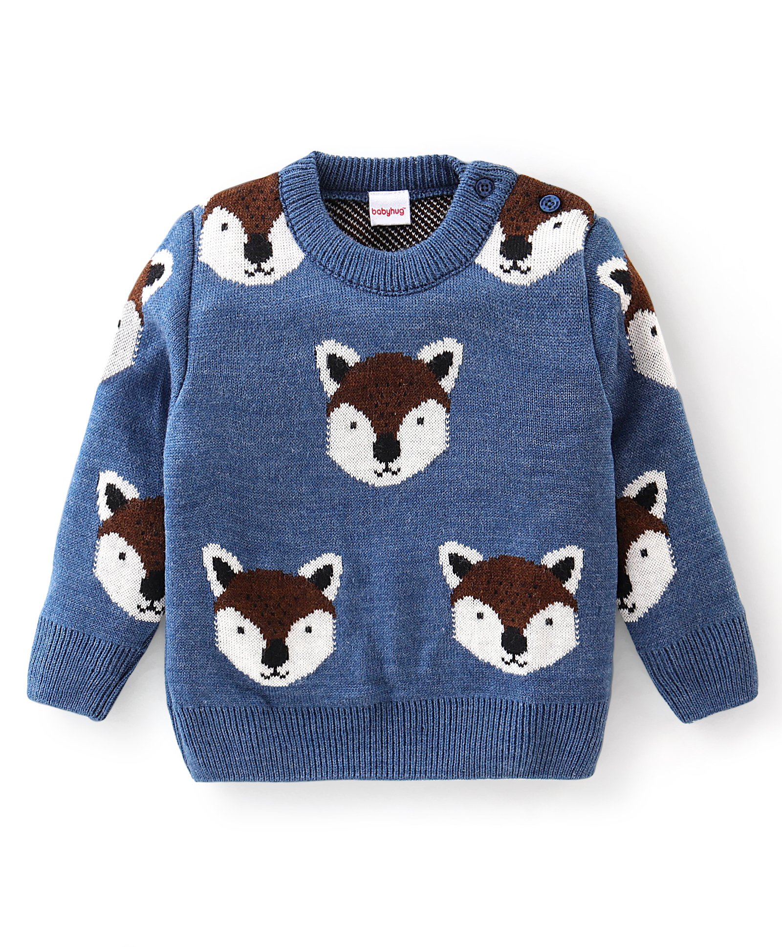 Babyhug Full Sleeves Fox Design Pullover - Blue-image-14