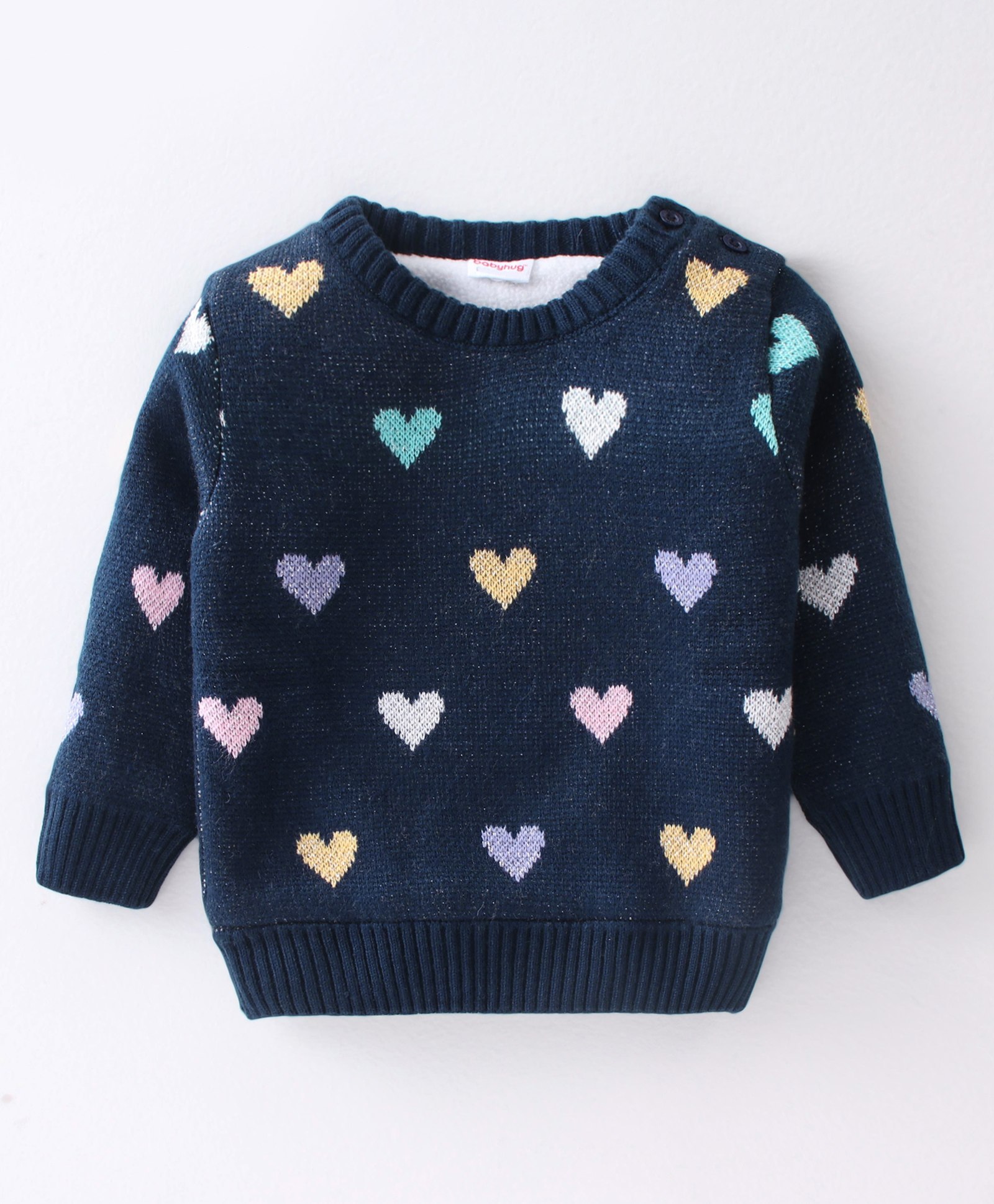 Babyhug Full Sleeves Heart Print Pullover - Multicolour-image-2