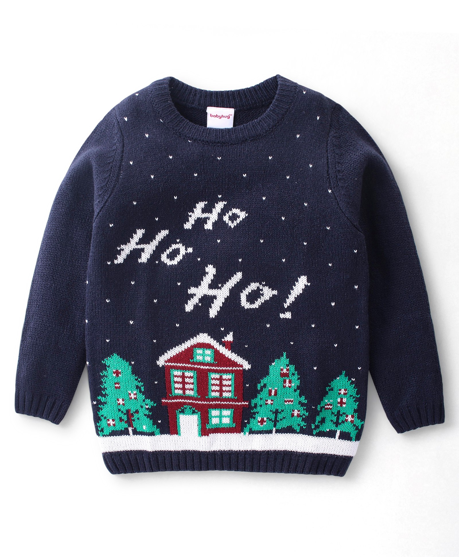 Babyhug Acrylic Full Sleeves Sweater Christmas Design- Navy Blue-image-31