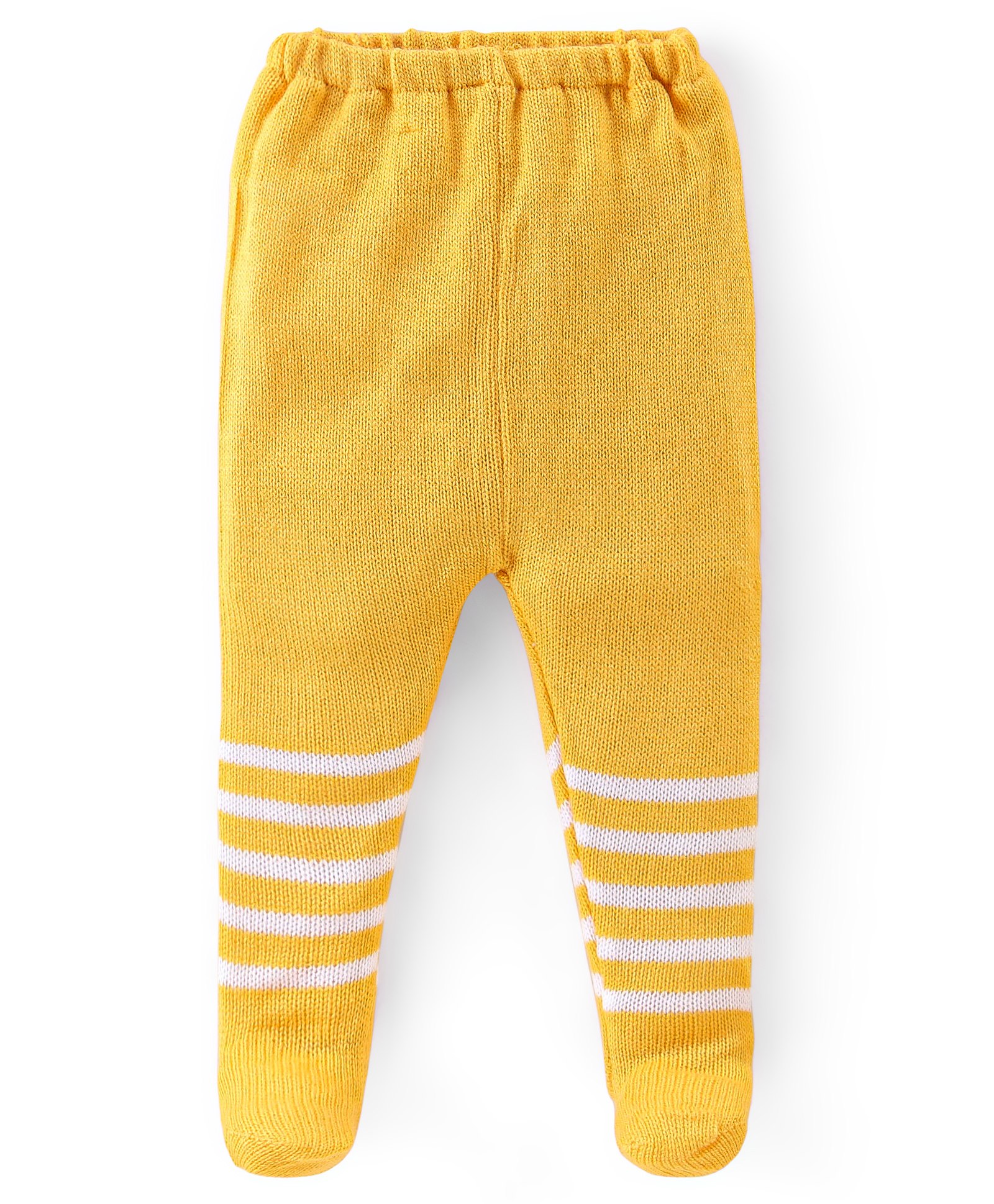 Babyhug Acrylic Fleece Knit Footed Woollen Pant with Stripes Design - Yellow