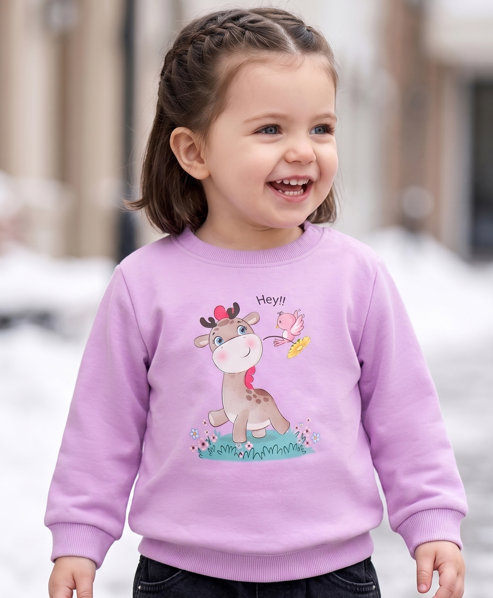 Babyoye Brushed Fleece Eco-Conscious Sweatshirt With Giraffe Print - Purple-picture-16