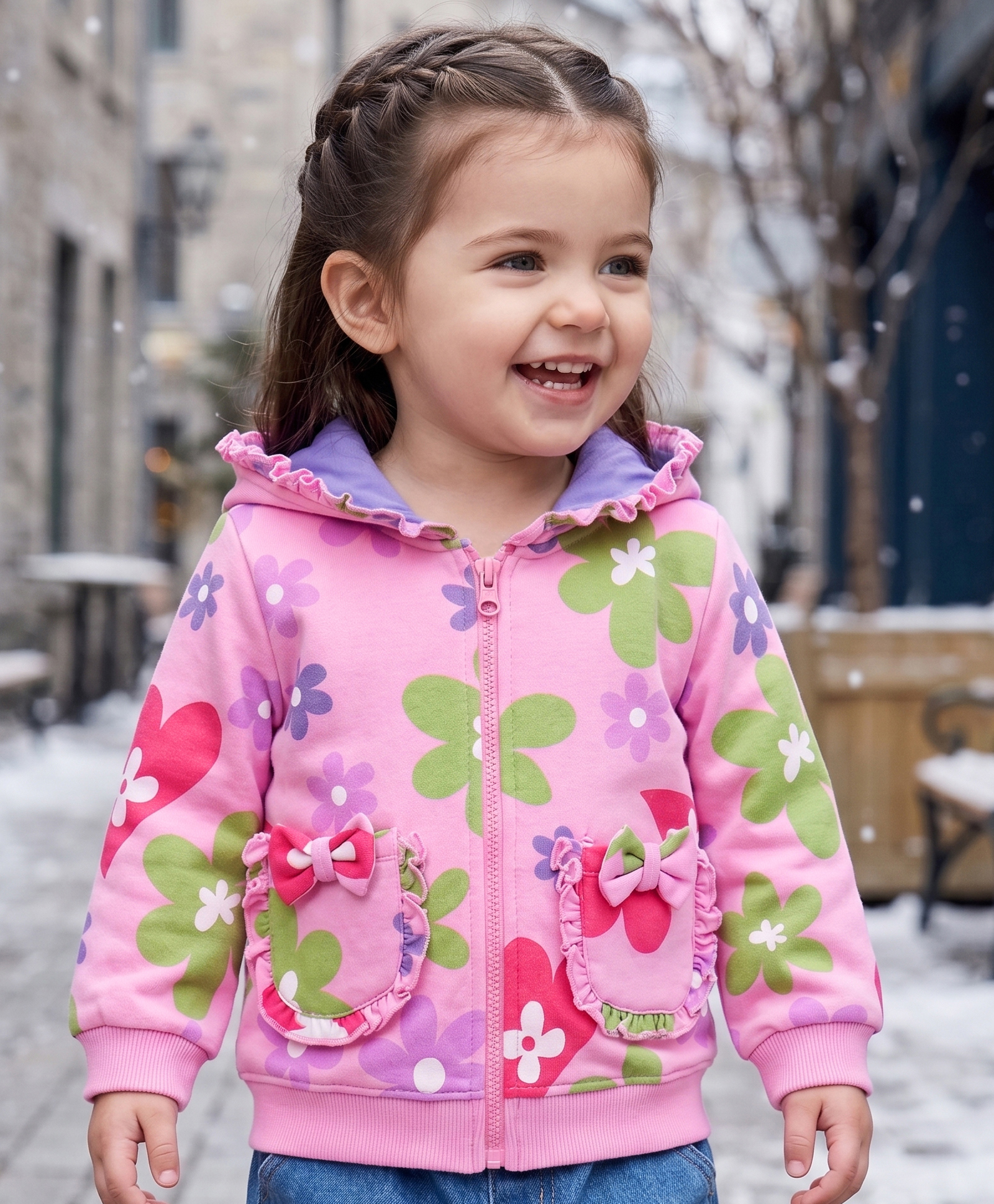 Babyoye Brushed Fleece Eco-Conscious Cotton Full Sleeves Sweatshirt With Floral Print - Pink-image-42