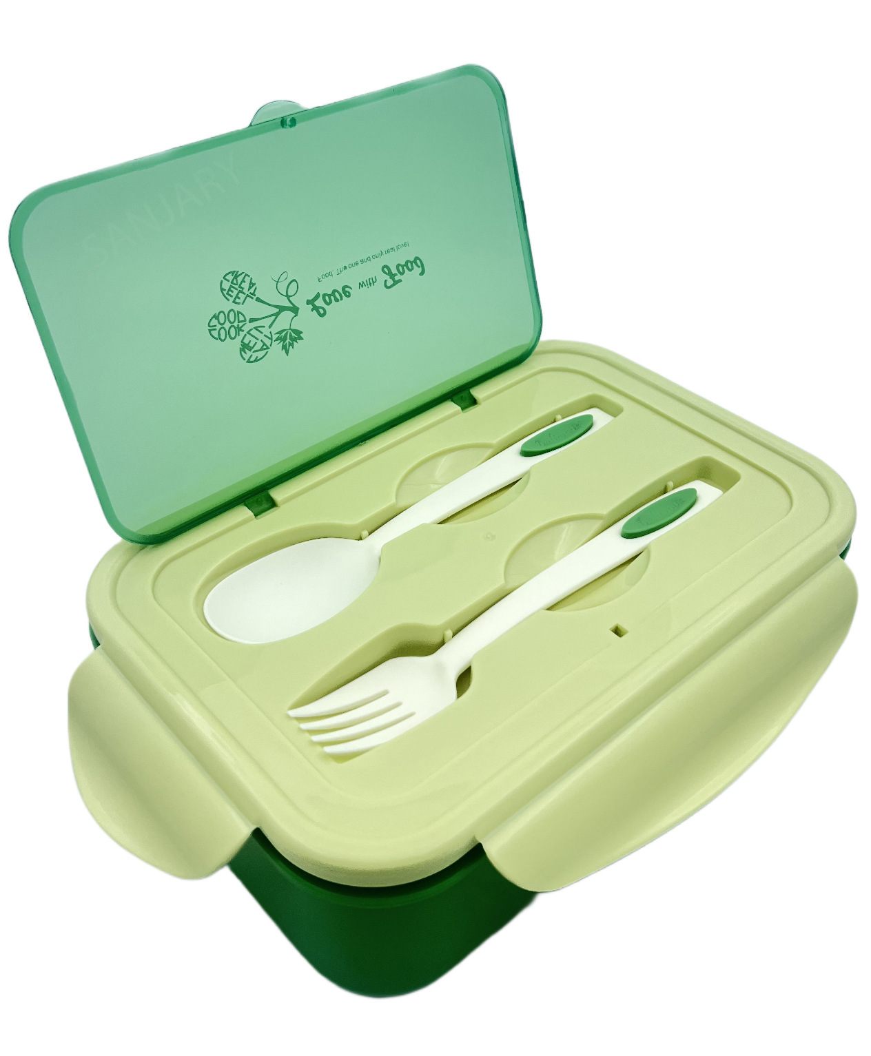 Sanjary Yin & Yummy Plastic Lunch Box With Spoon & Fork - Green-picture-30
