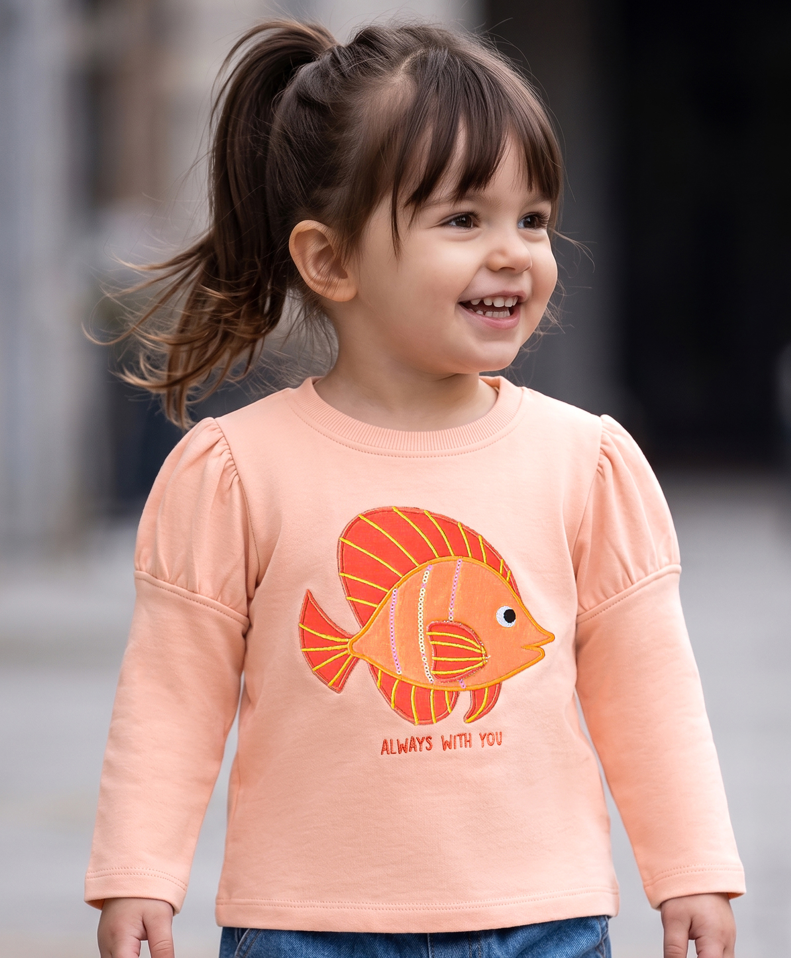 Babyoye Eco-Conscious Cotton Full Sleeves Brushed Fleece Fish Printed Sweatshirt - Orange & Peach-image-32