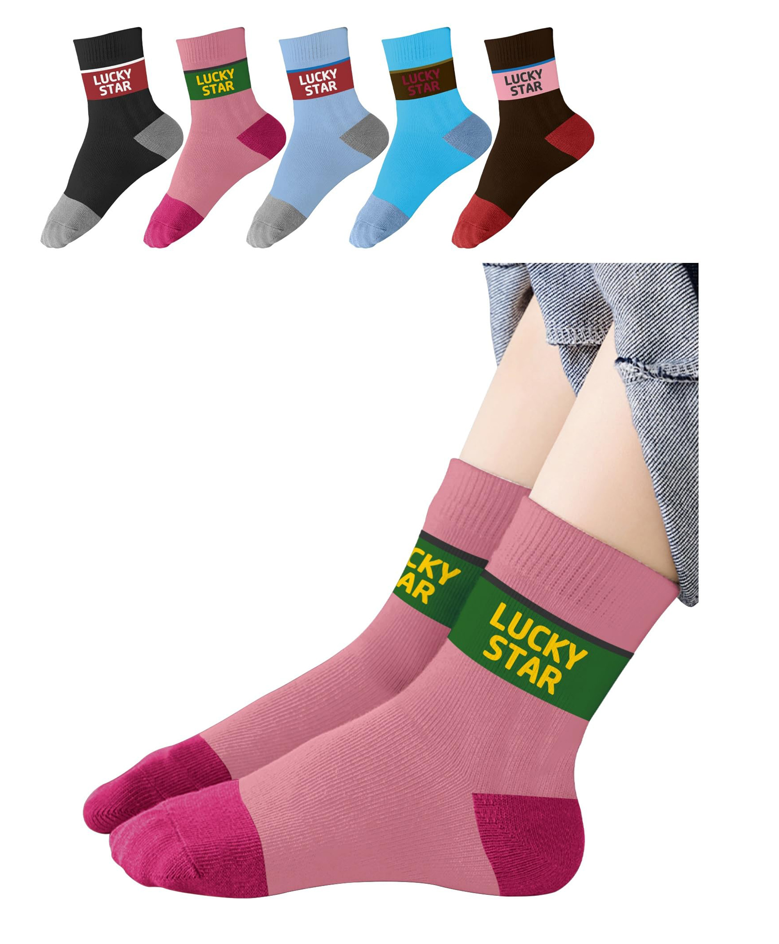 MOMISY Cotton Ankle Length Tube Socks Lucky Star Design Pack of 5 - Multicolour-picture-32