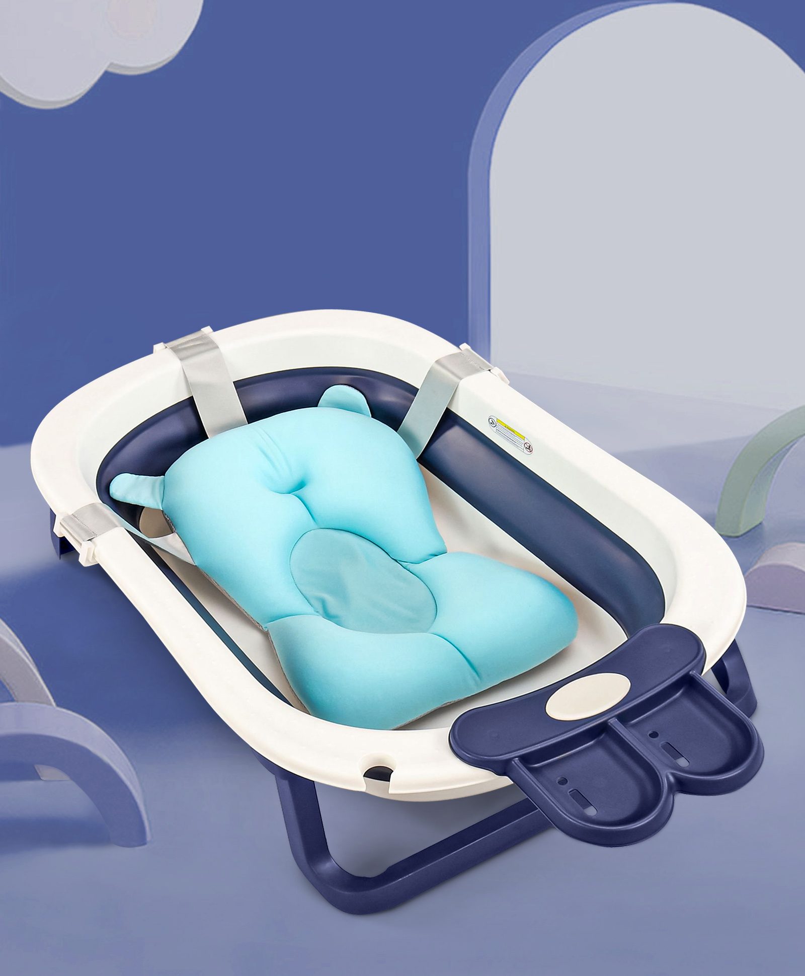 Foldable Baby Bath Tub With Circle Print - Blue-image-47