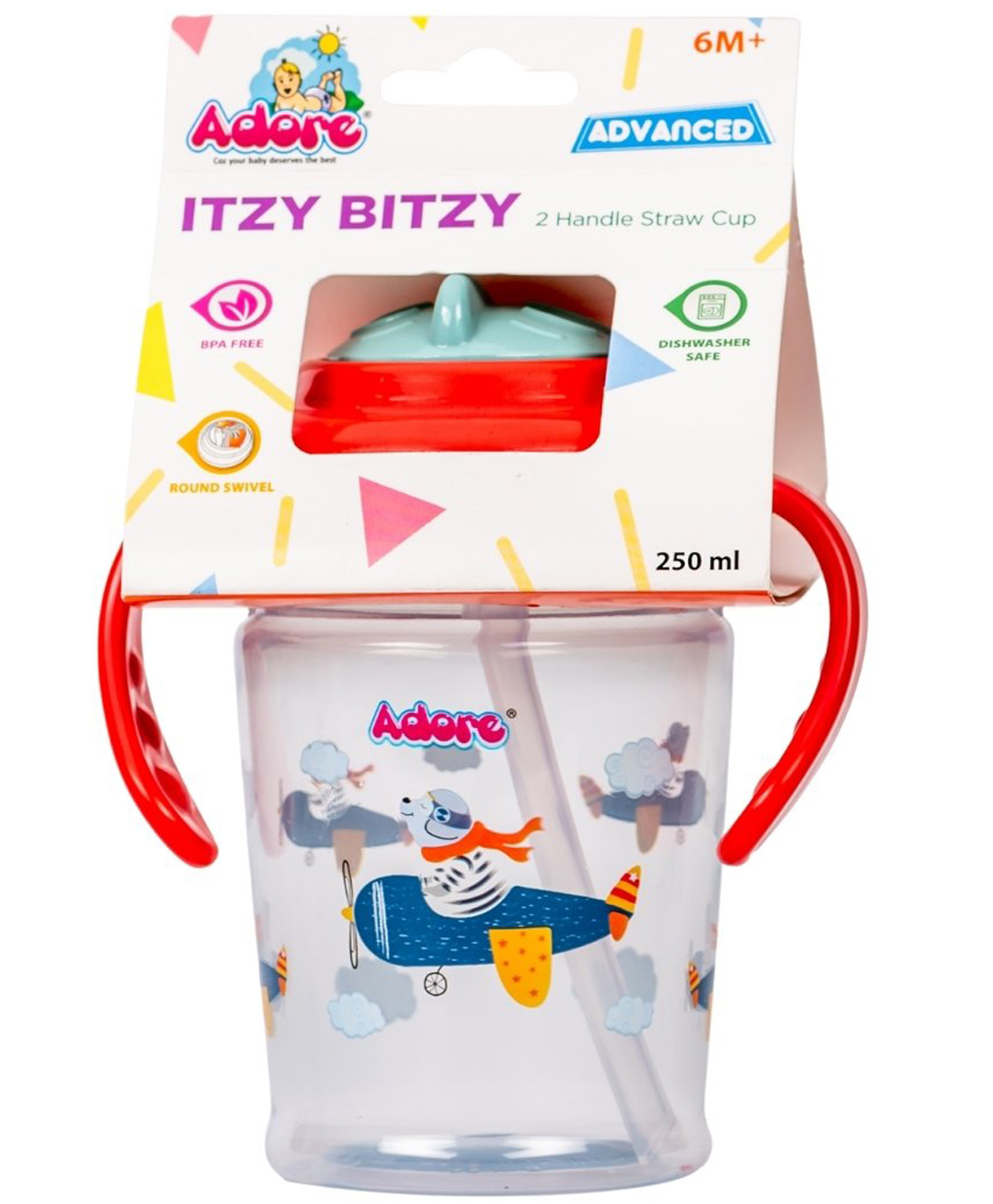 Adore Pro Itzy Bitzy Straw Sipper Cup with Retractable Head & Handle Pink - 250 ml-image-41