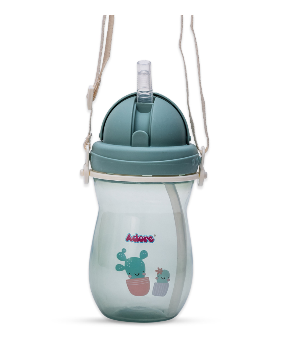 Adore Pro Idaho Straw Sipper with Retractable Hood & Adjustable Shoulder Strap Green - 300 ml-image-8